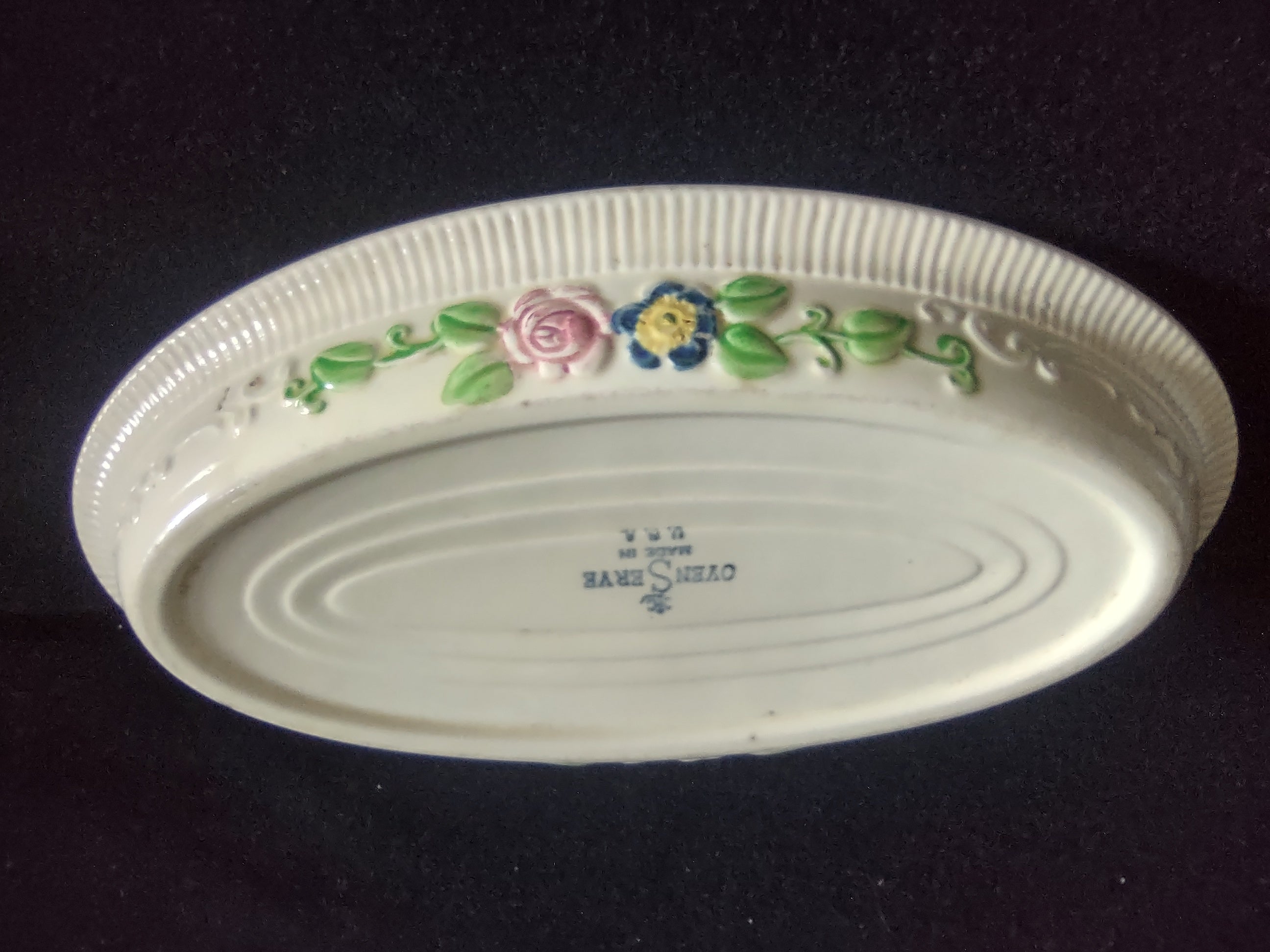 Vintage OvenServe Royal China Oval Baking Dish Floral USA 9.5" [6727]