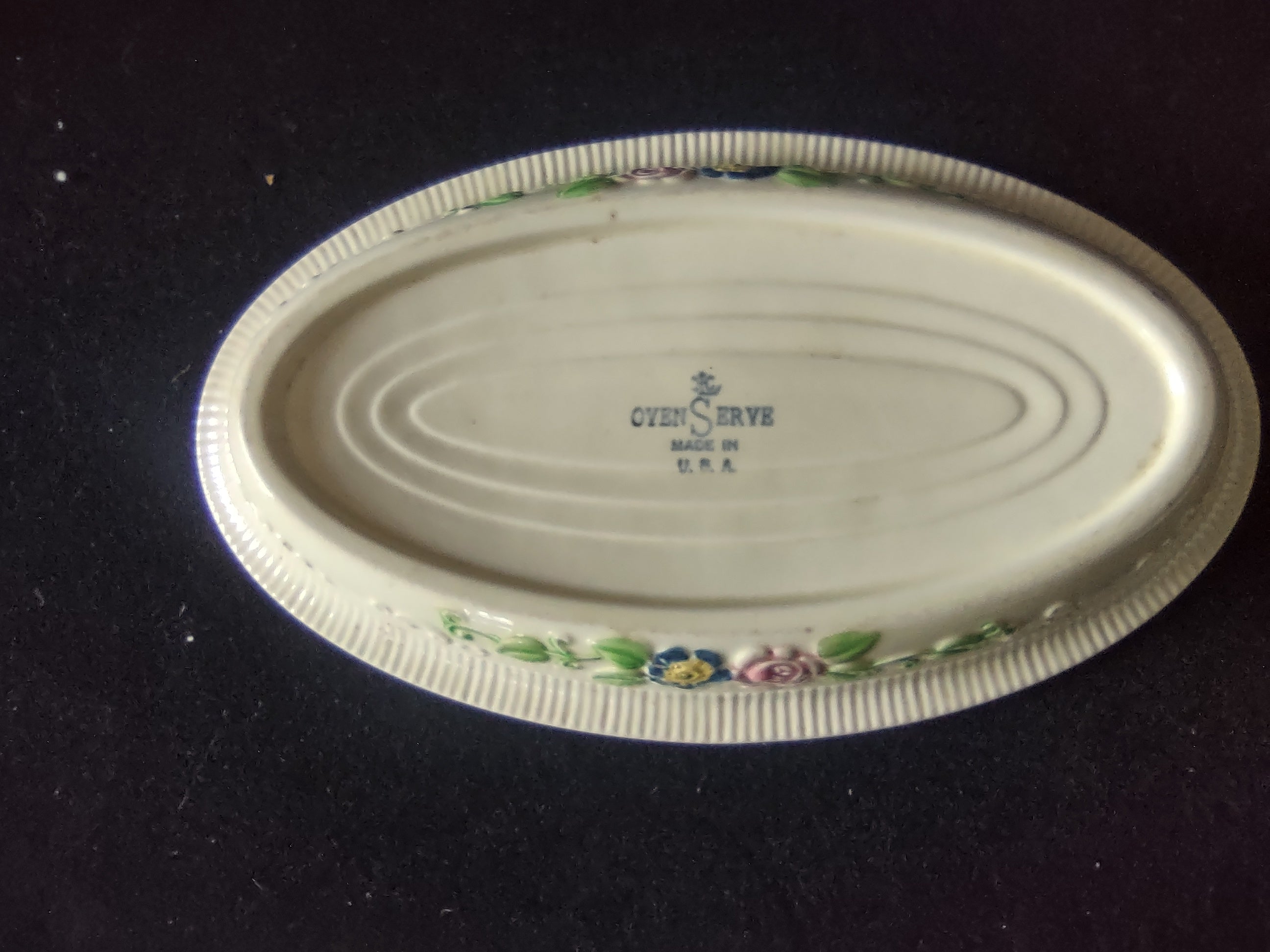 Vintage OvenServe Royal China Oval Baking Dish Floral USA 9.5" [6727]