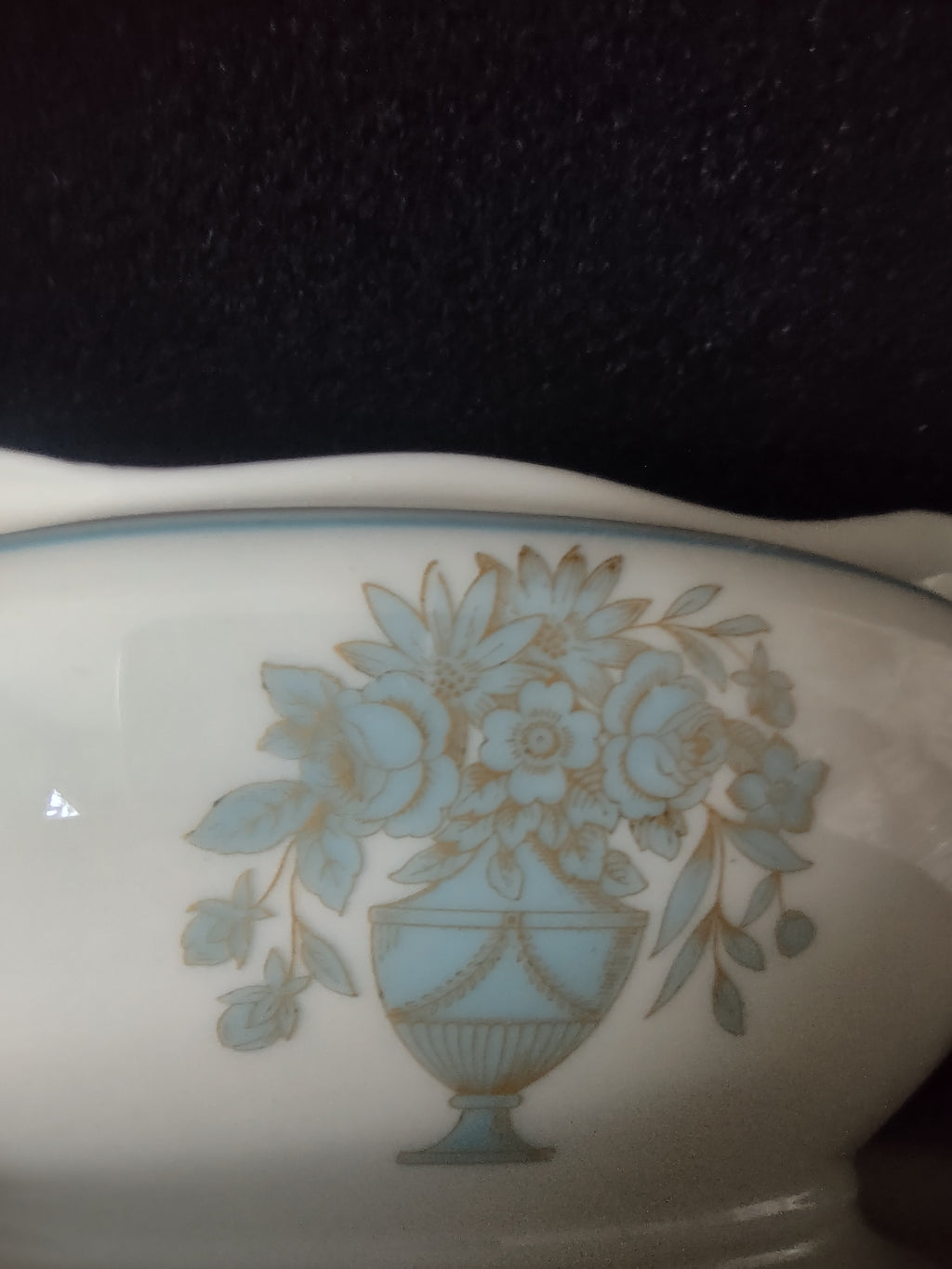 Vintage Castleton China Dorset Gravy Boat w Underplate Blue Gold [6741]