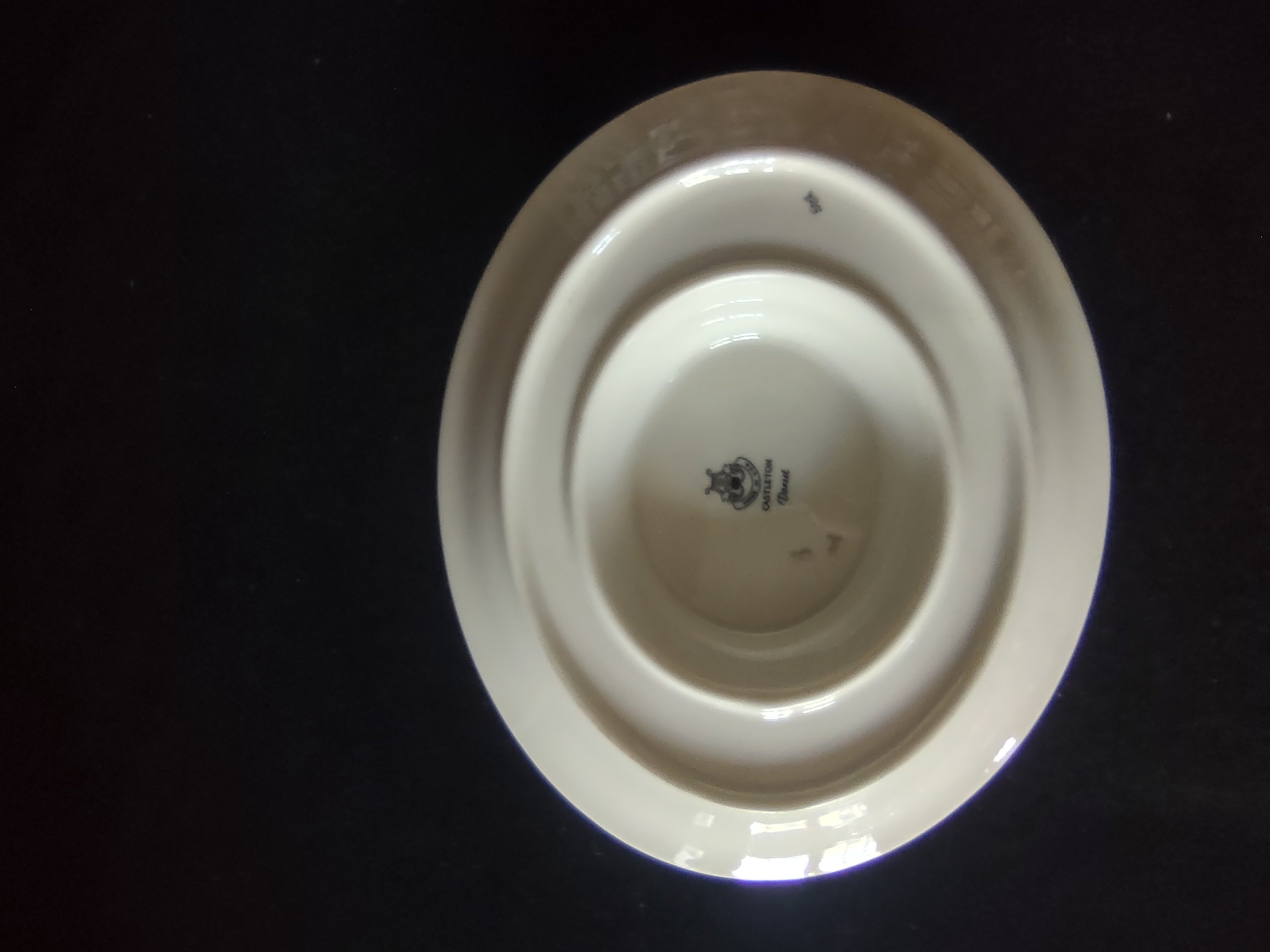 Vintage Castleton China Dorset Gravy Boat w Underplate Blue Gold [6741]