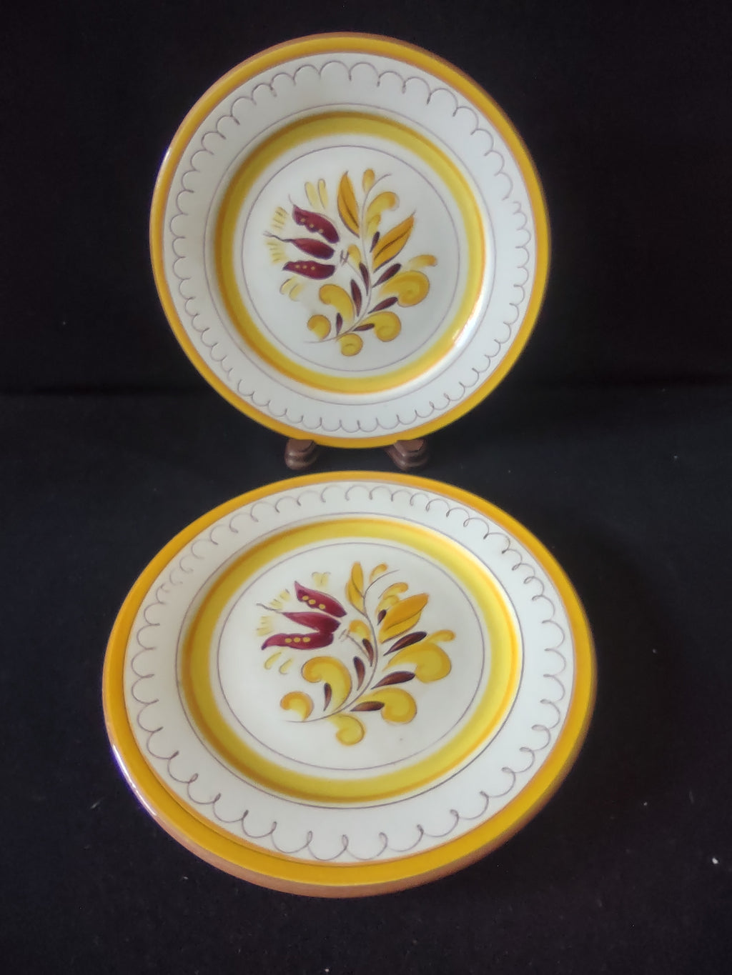Vintage Stangl Pottery Provincial Plates 8" Yellow & Burgundy Set of 2 [6743]