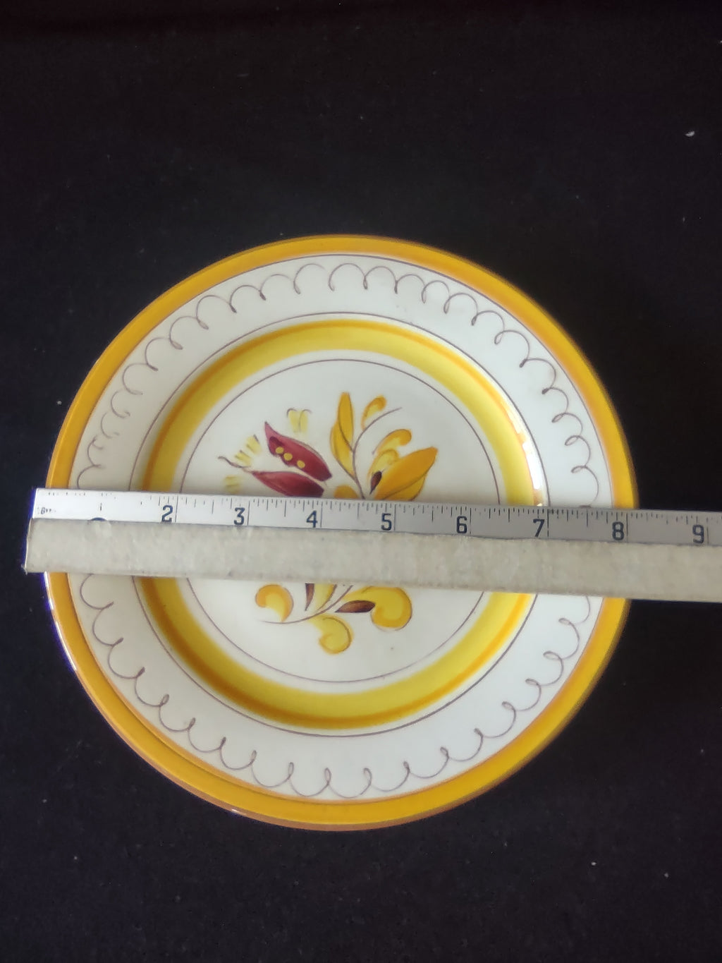 Vintage Stangl Pottery Provincial Plates 8" Yellow & Burgundy Set of 2 [6743]