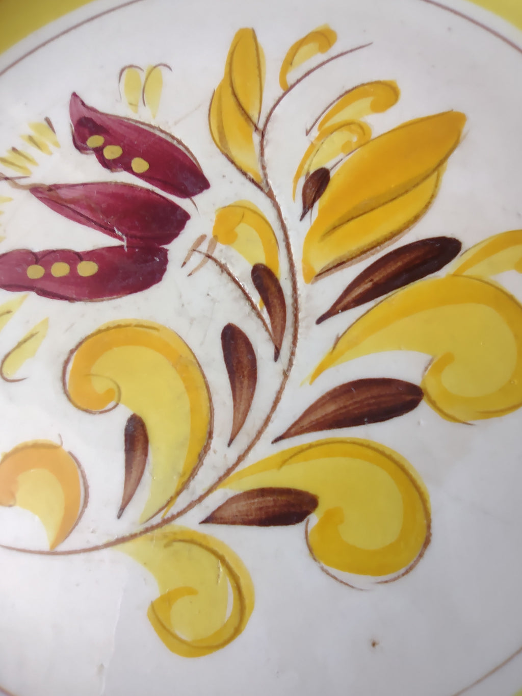 Vintage Stangl Pottery Provincial Plates 8" Yellow & Burgundy Set of 2 [6743]