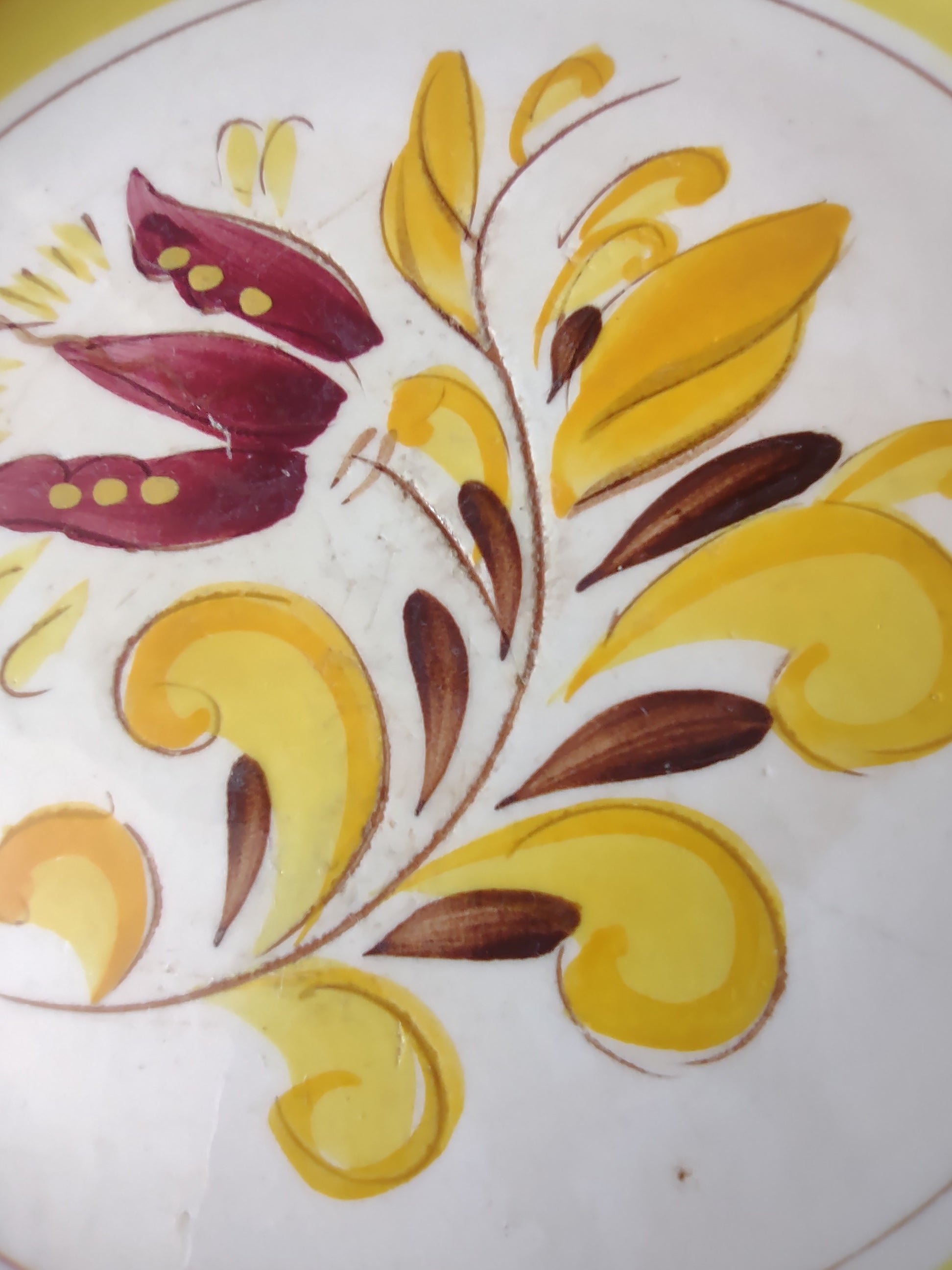 Vintage Stangl Pottery Provincial Plates 8" Yellow & Burgundy Set of 2 [6743]