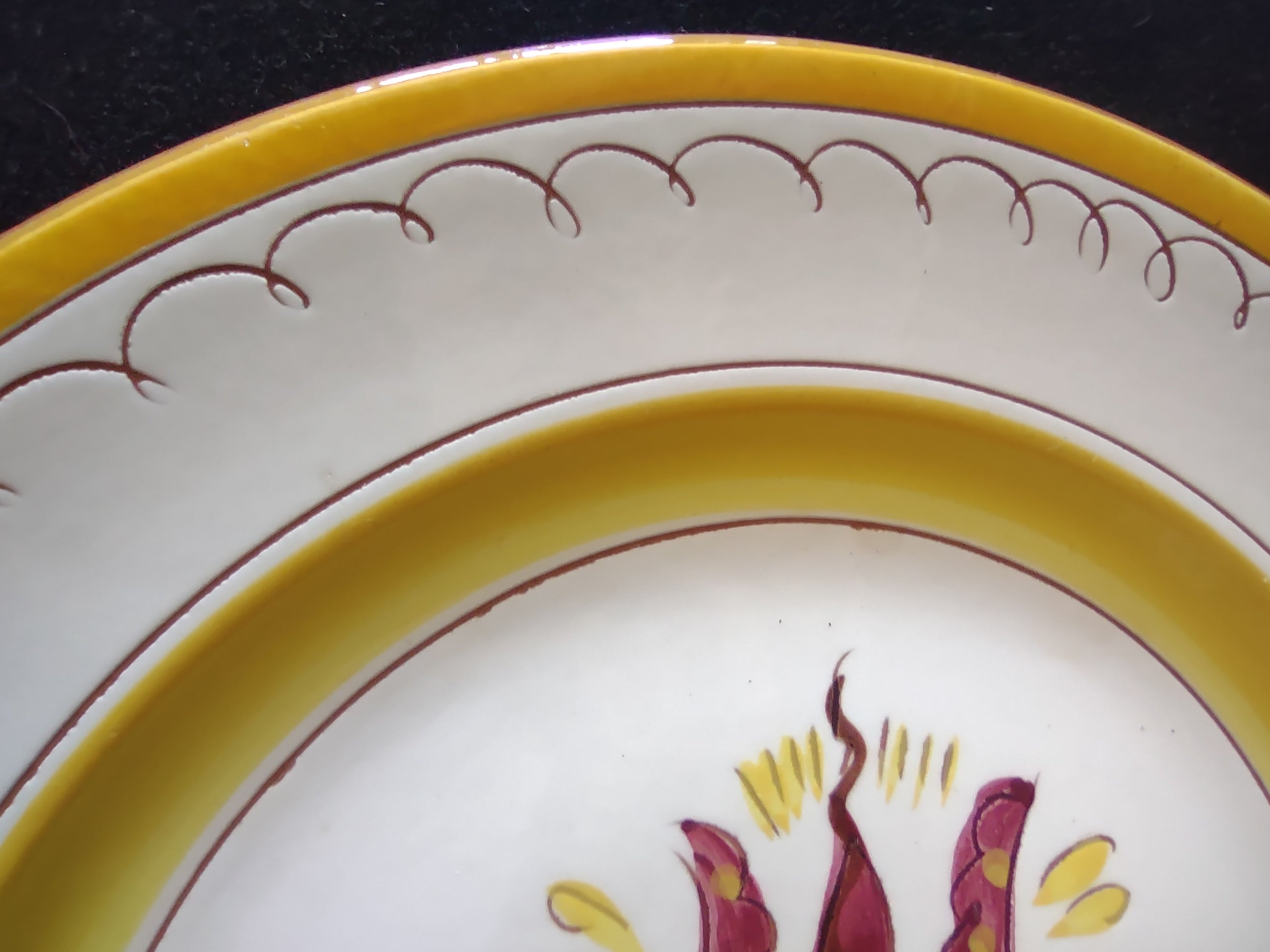 Vintage Stangl Pottery Provincial Plate 10" Yellow & Burgundy Chip [6744]