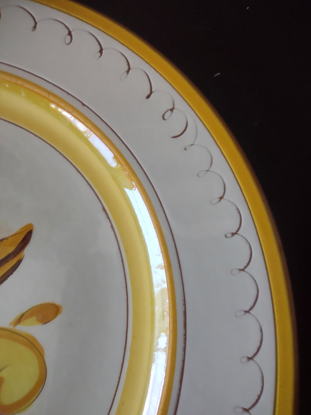 Vintage Stangl Provincial Dinner Plates 10" Set of 4 Yellow & Burgundy [6746]