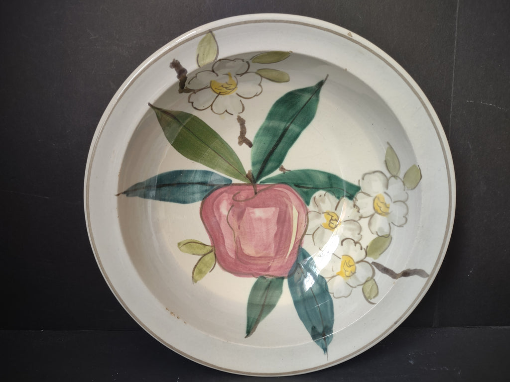 Vintage Red Wing Apple Serving Bowl 9" Hand Painted Floral Pink [6771]