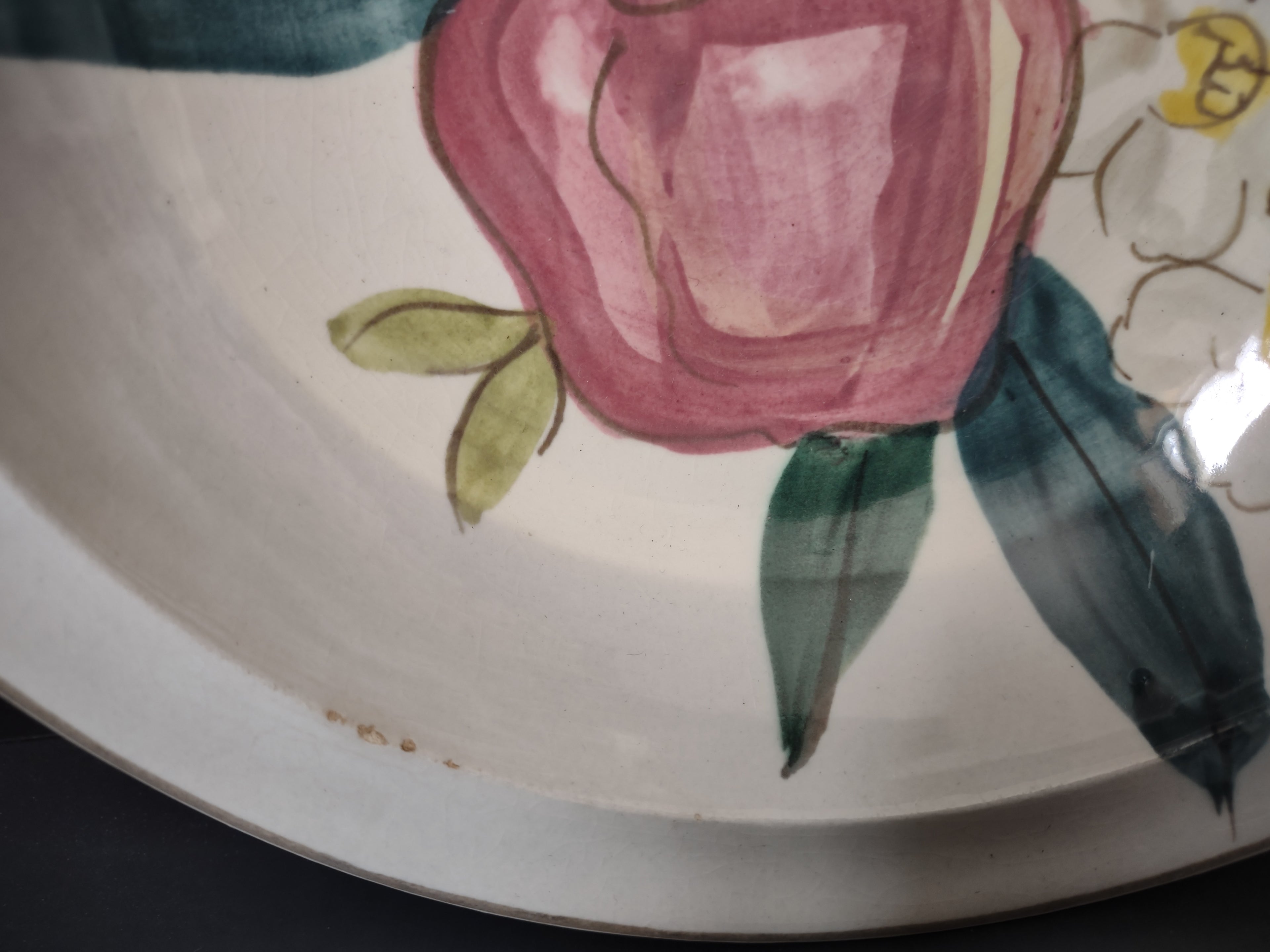 Vintage Red Wing Apple Serving Bowl 9" Hand Painted Floral Pink [6771]