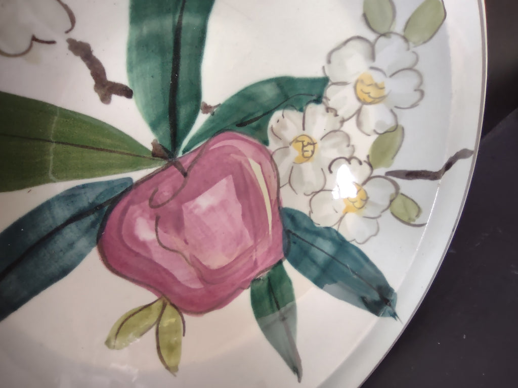 Vintage Red Wing Apple Serving Bowl 9" Hand Painted Floral Pink [6771]