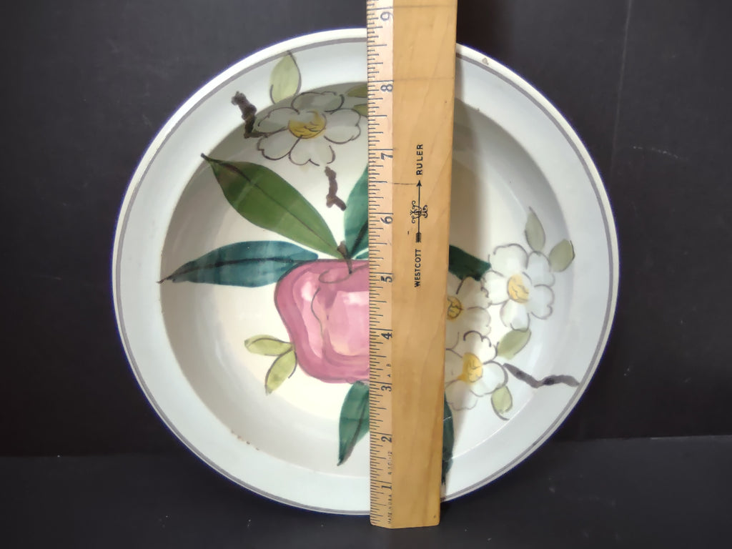 Vintage Red Wing Apple Serving Bowl 9" Hand Painted Floral Pink [6771]