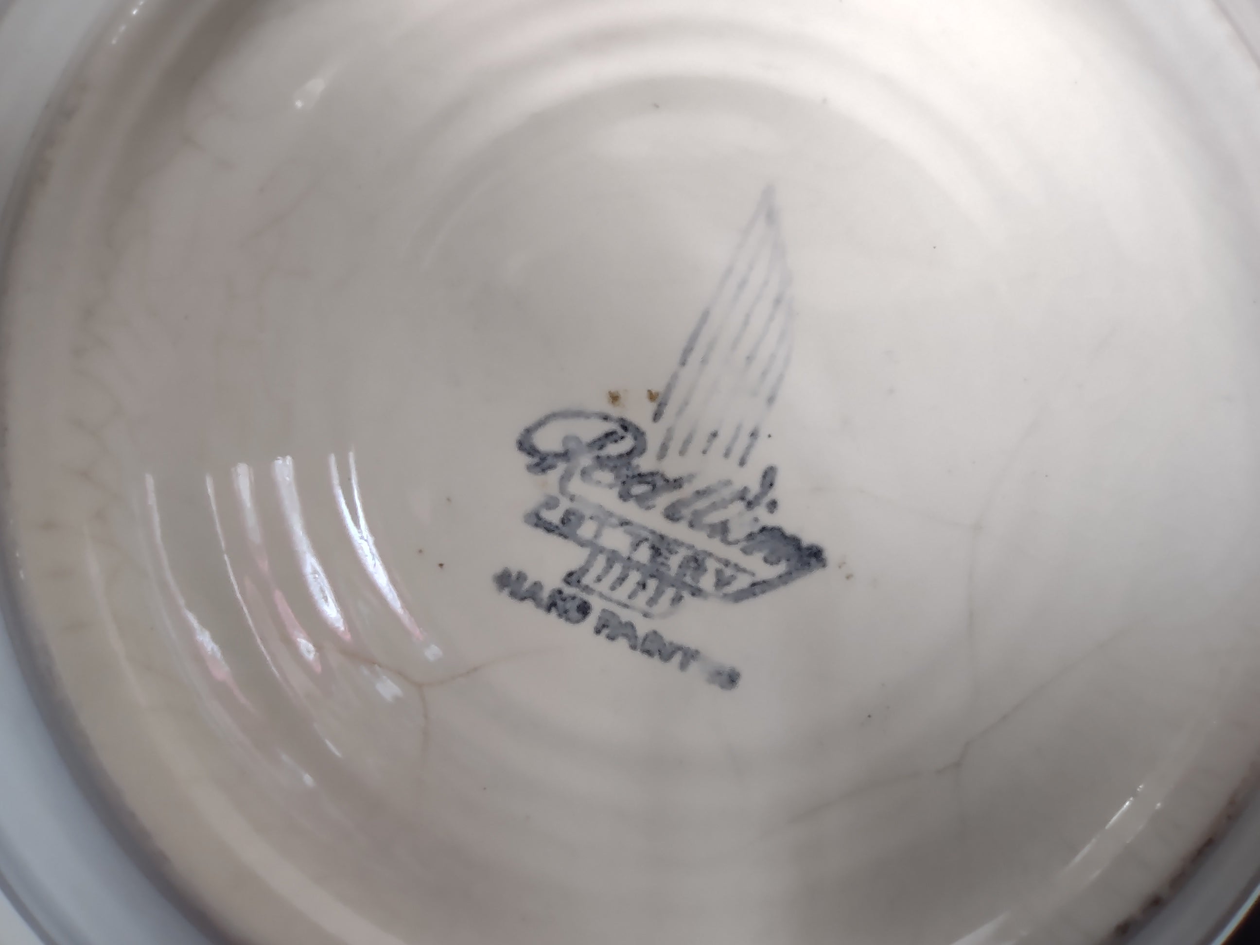 Vintage Red Wing Apple Serving Bowl 9" Hand Painted Floral Pink [6771]