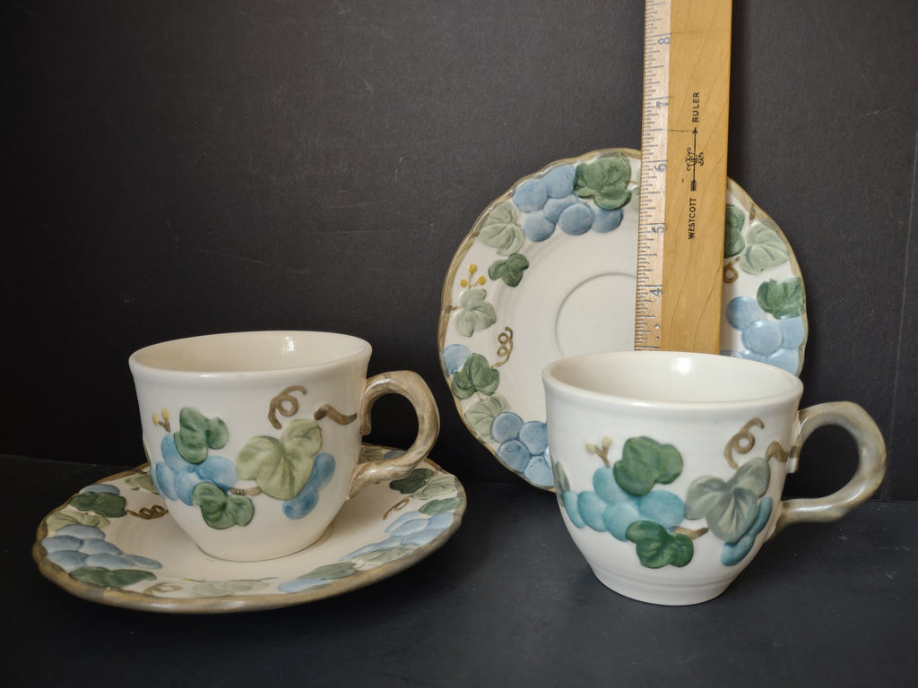 Vintage Metlox Poppytrail Grape Cup & Saucer Set of 2 Blue & Green [6769]