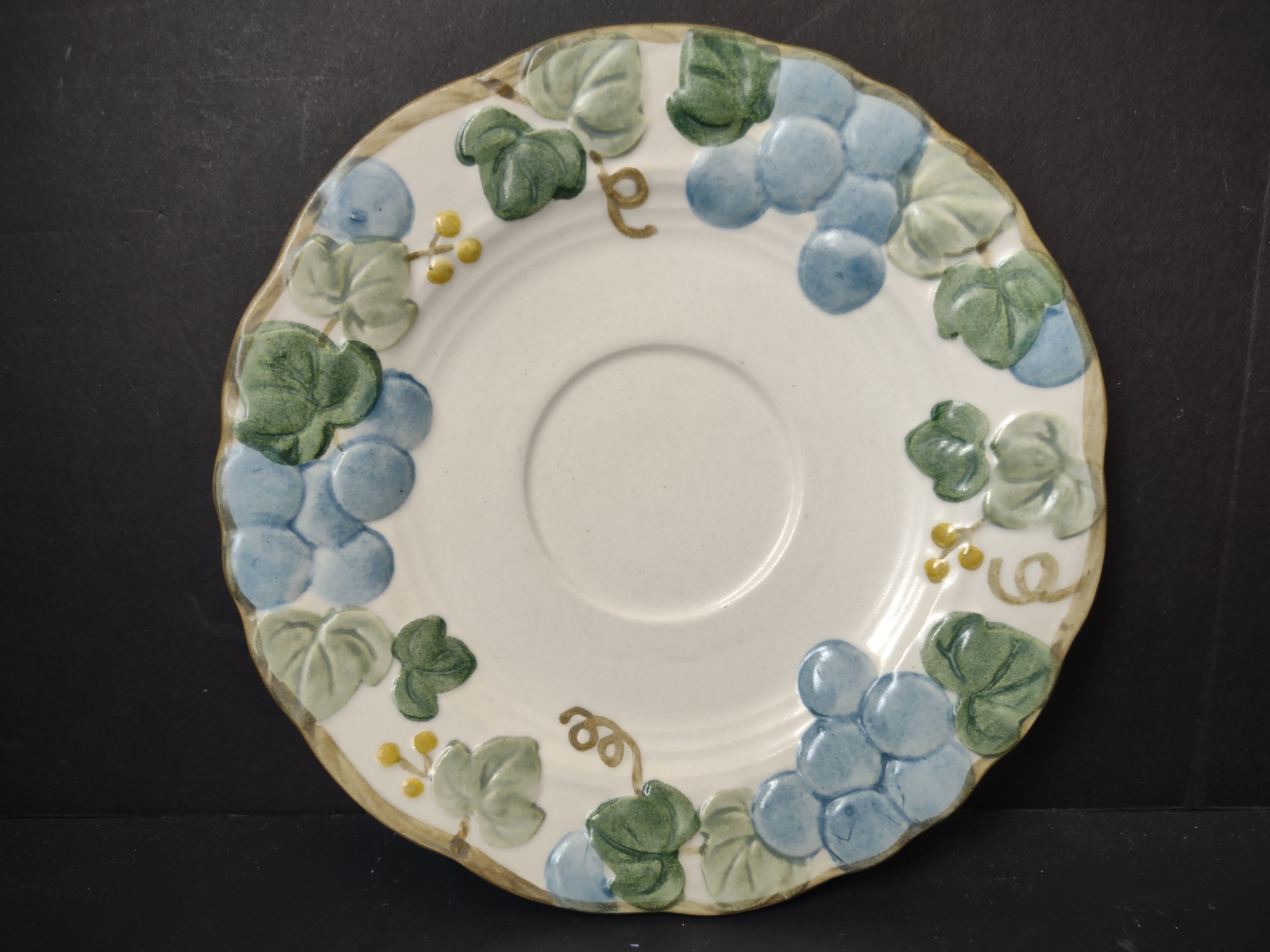 Vintage Metlox Poppytrail Grape Saucer 6" Blue & Green Gold Accent [6770]