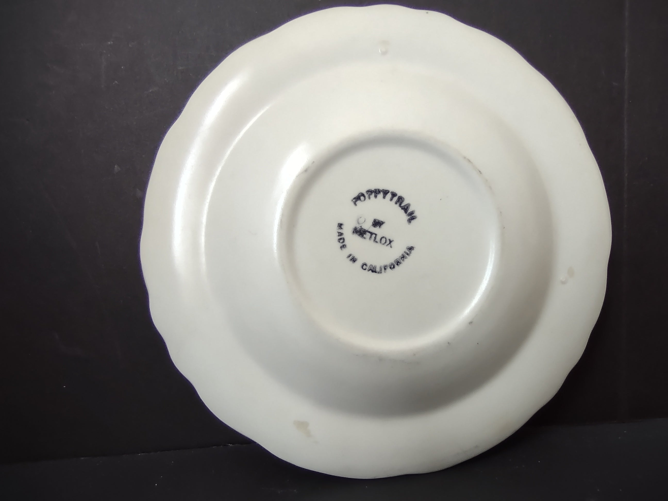 Vintage Metlox Poppytrail Grape Cup & Saucer Set of 2 Blue & Green [6769]