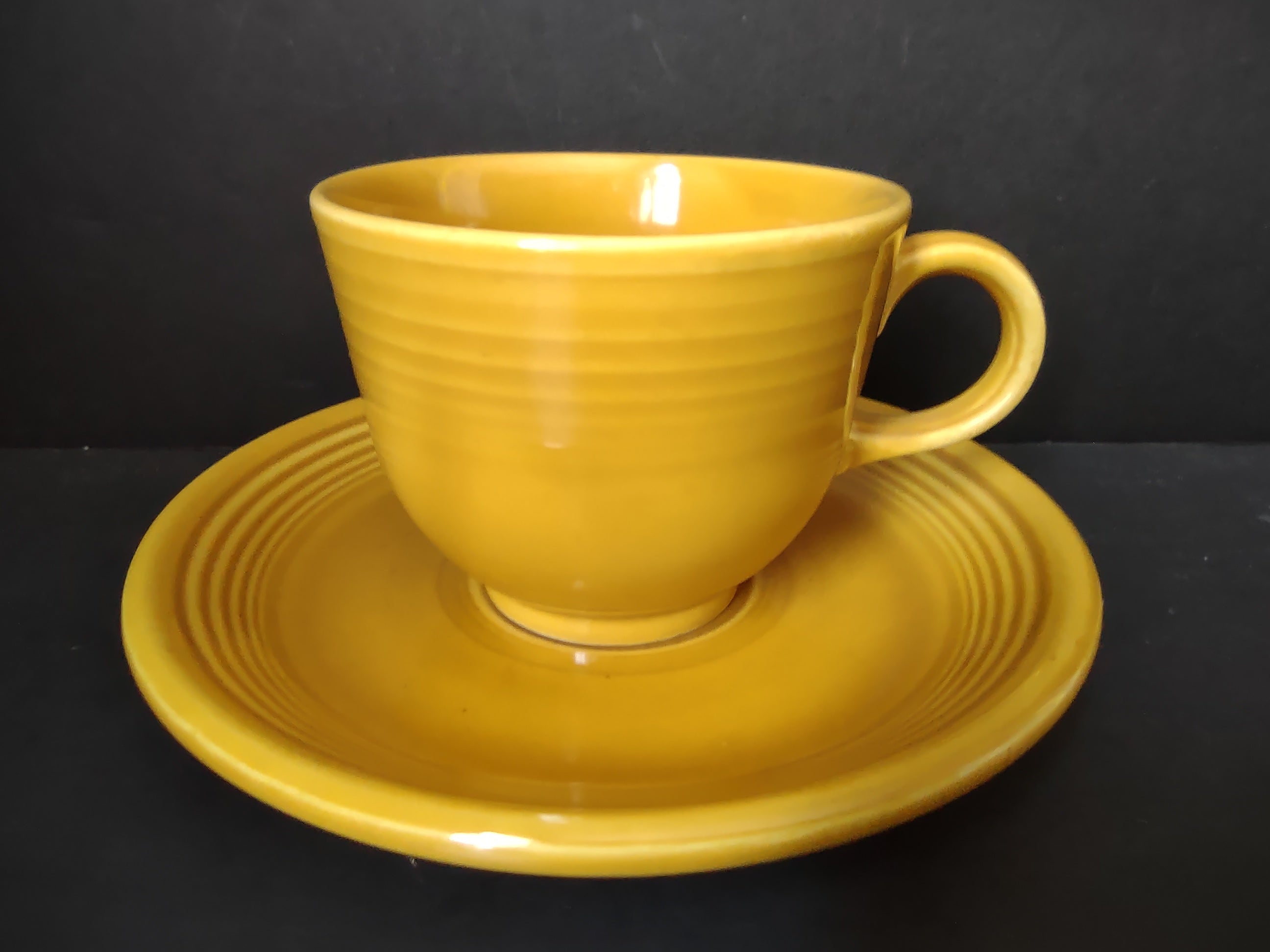 Vintage Fiesta Cup & Saucer Set Marigold Yellow No Backstamp [6768]