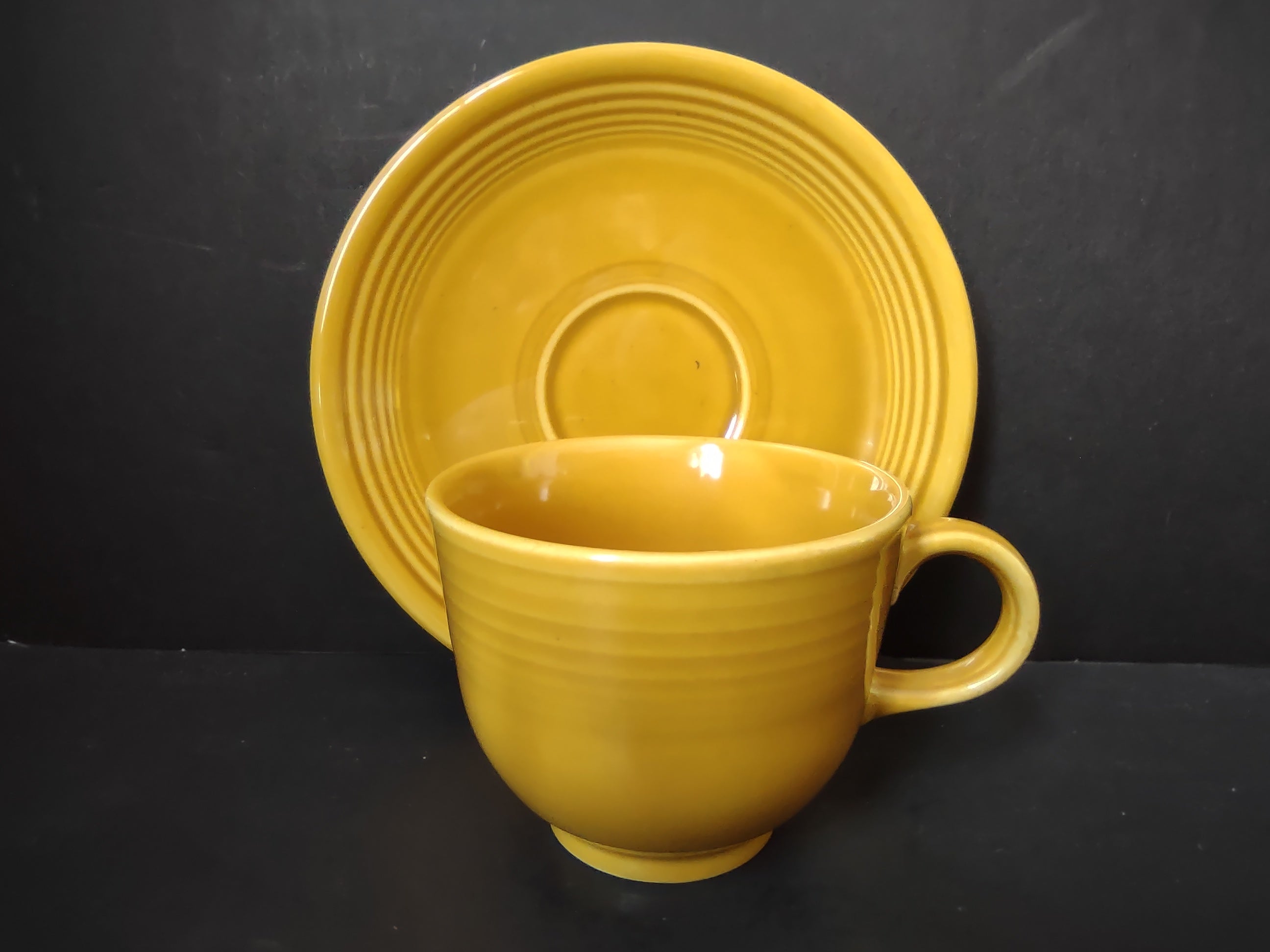 Vintage Fiesta Cup & Saucer Set Marigold Yellow No Backstamp [6768]