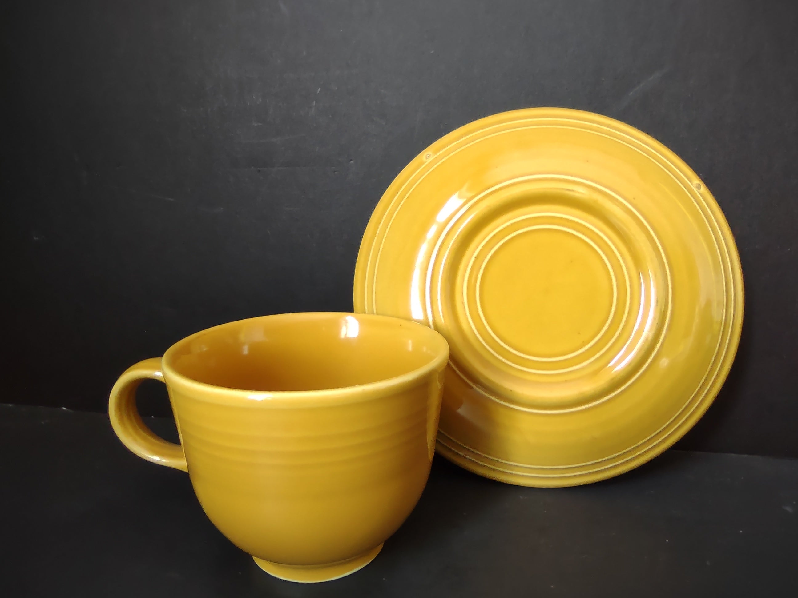 Vintage Fiesta Cup & Saucer Set Marigold Yellow No Backstamp [6768]