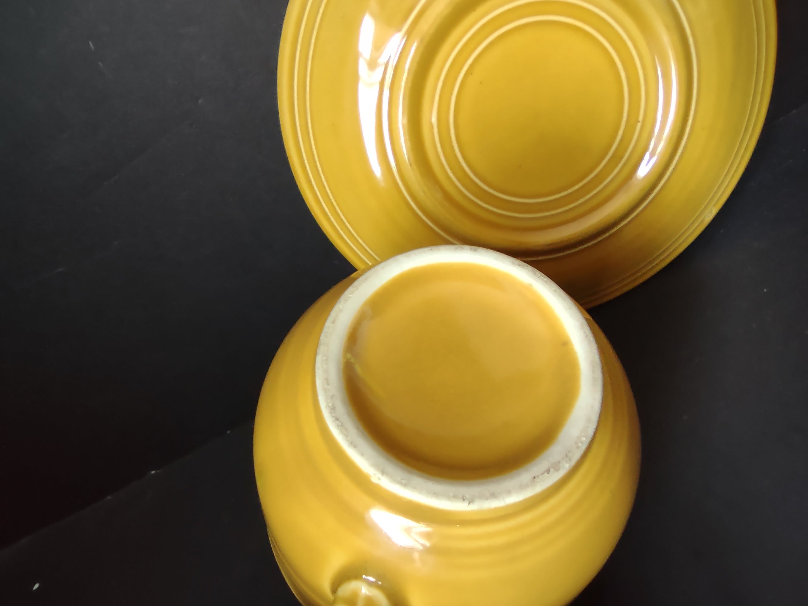 Vintage Fiesta Cup & Saucer Set Marigold Yellow No Backstamp [6768]