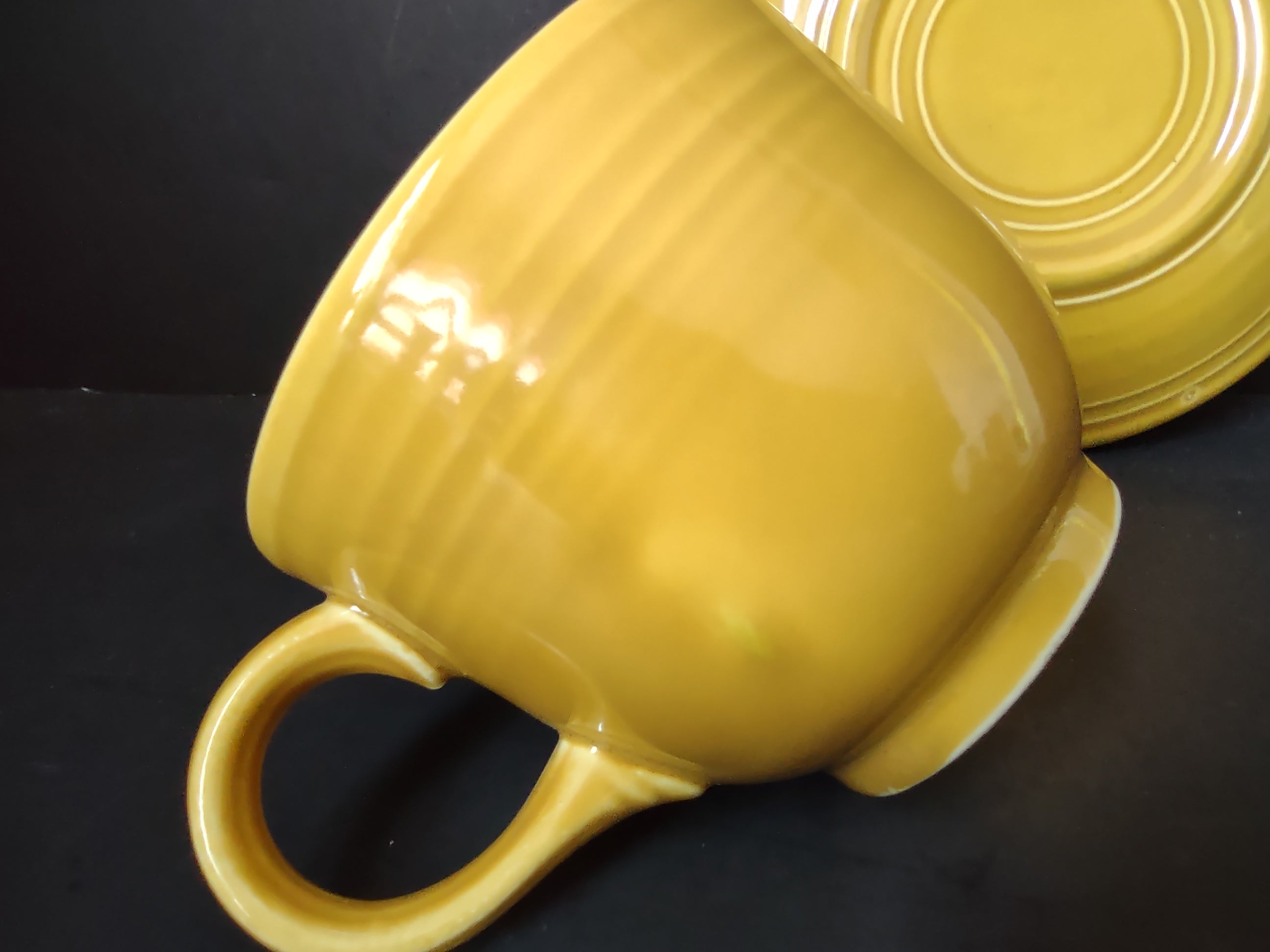 Vintage Fiesta Cup & Saucer Set Marigold Yellow No Backstamp [6768]