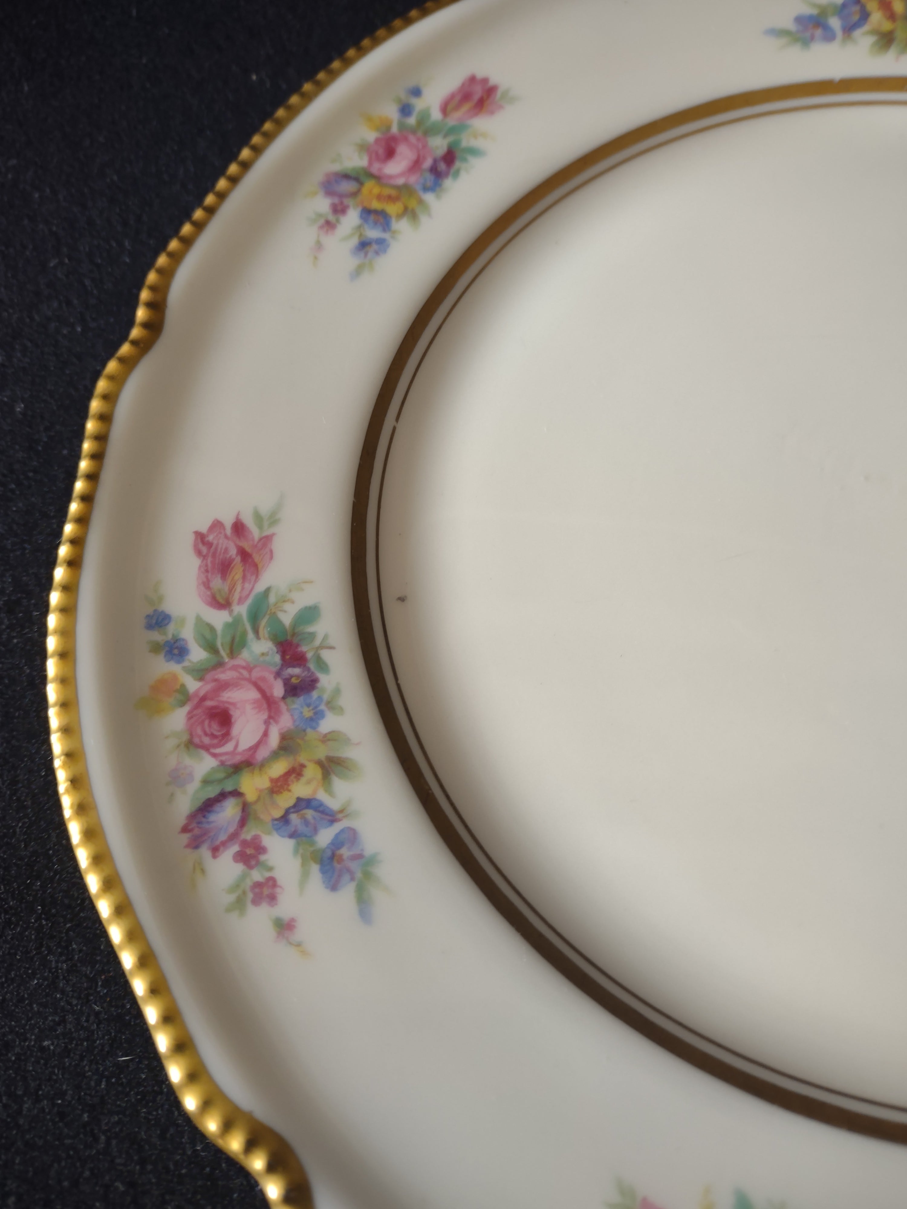 Vintage Castleton China Bouquet Off-White Gold Beaded Rim Plate 9" [6751]