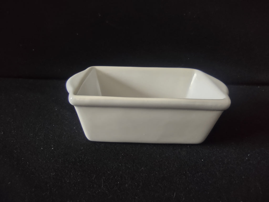 Vintage Off-White Ceramic Mini Loaf Pan Baking Dish Tab Handles Unbranded [6753]