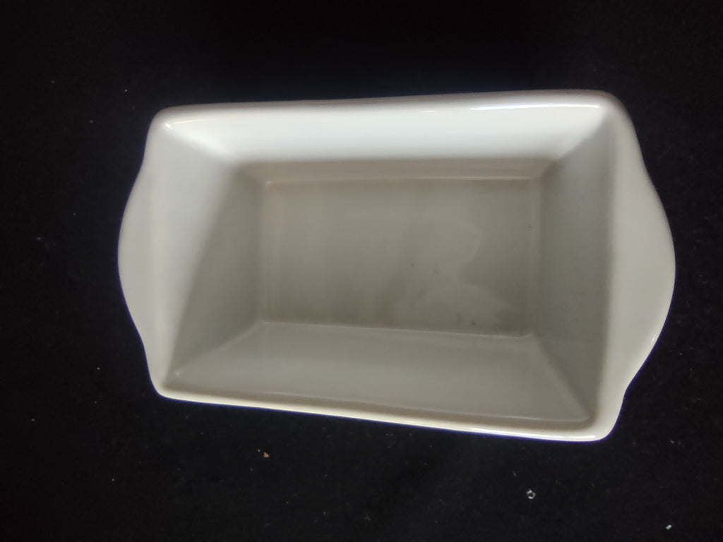 Vintage Off-White Ceramic Mini Loaf Pan Baking Dish Tab Handles Unbranded [6753]