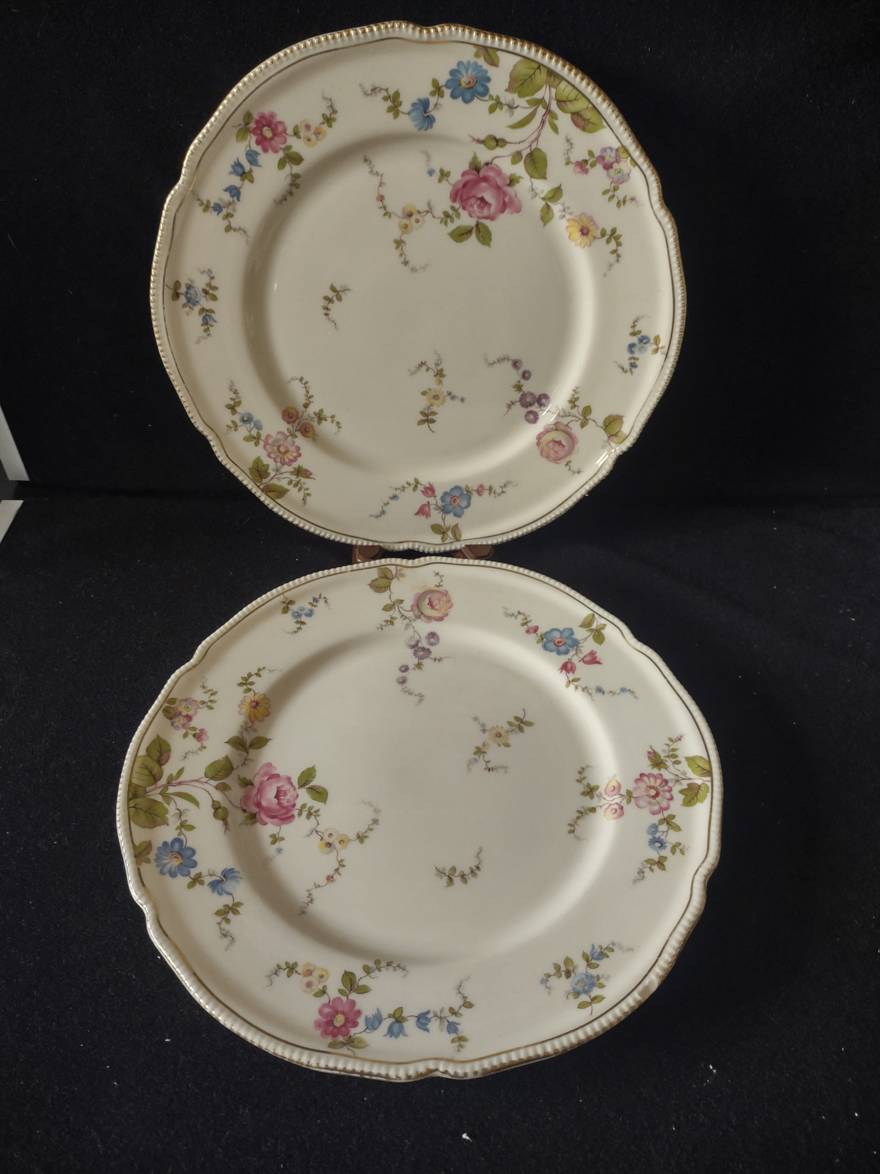 Vintage Castleton China Sunnyvale Dinner Plates Pink Blue Floral Set of 2 [6754]