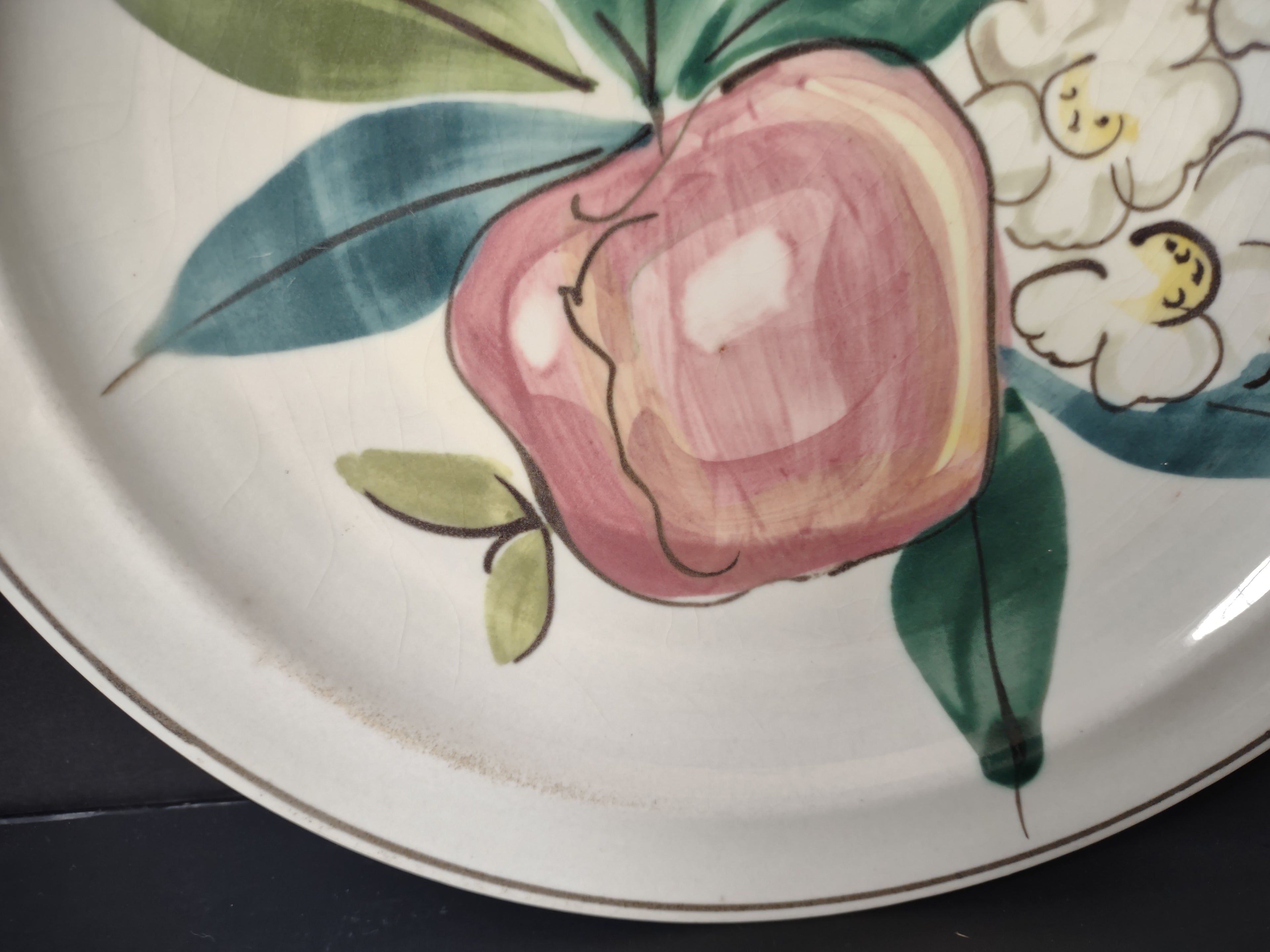 Vintage Red Wing Hand Painted Fruit Floral Off-White Plate x2 [6759]