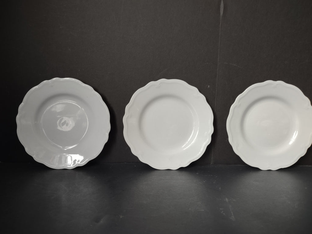 Vintage Grindley England Ironstone Marquis Off-White Scalloped Plate x3 [6758]