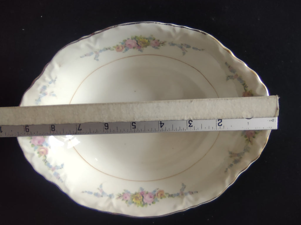 Vintage W.S. George Radisson Floral Pink Rose Gold Trim Oval Serving Bowl [6756]