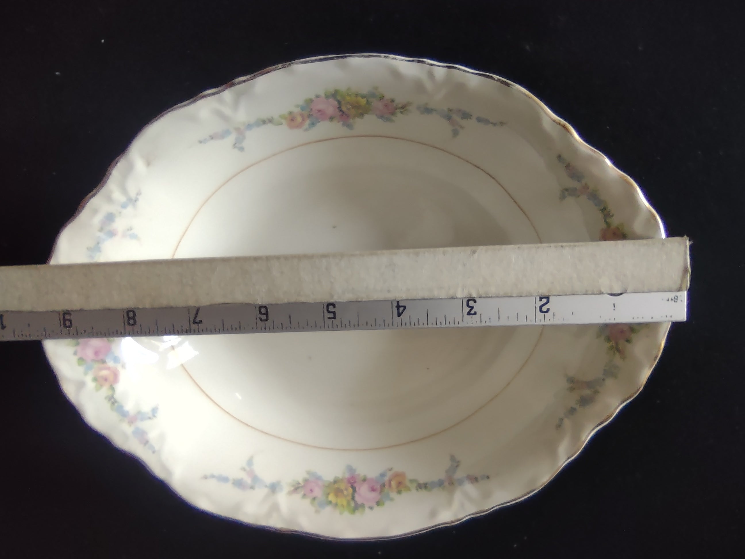 Vintage W.S. George Radisson Floral Pink Rose Gold Trim Oval Serving Bowl [6756]