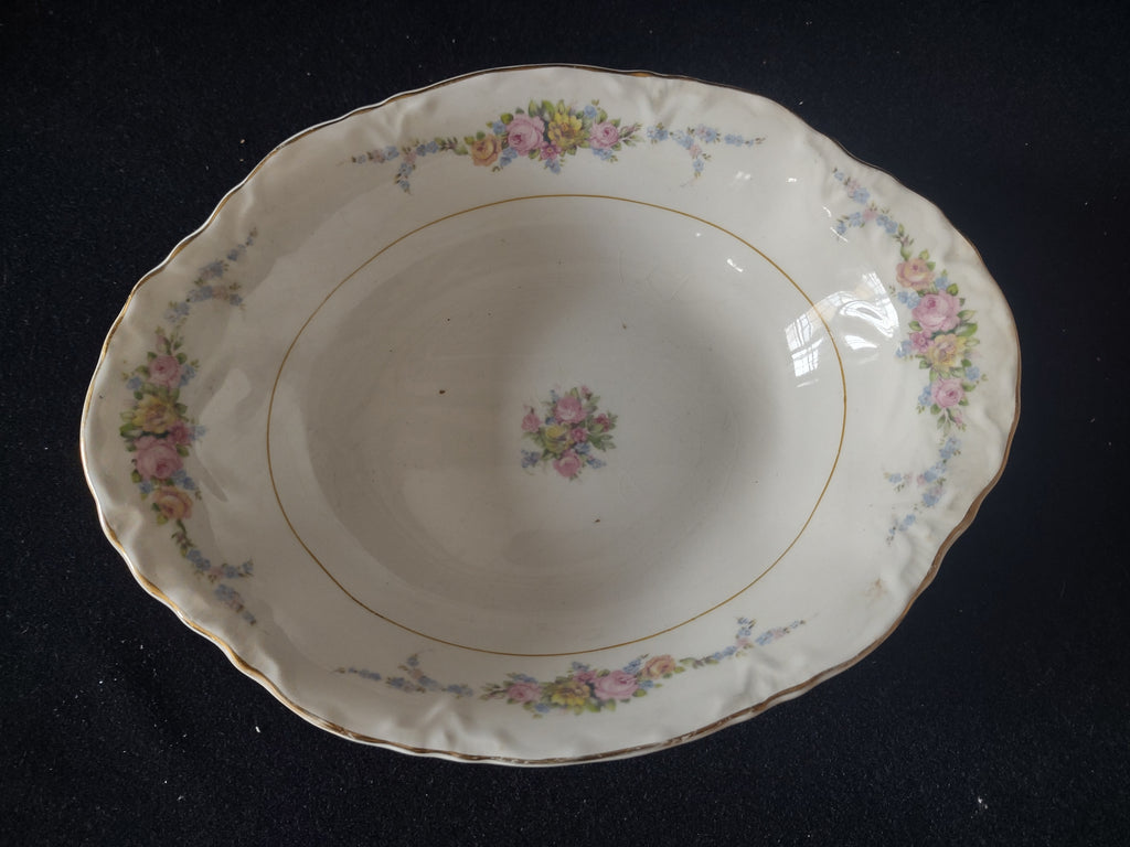 Vintage W.S. George Radisson Floral Pink Rose Gold Trim Oval Serving Bowl [6756]