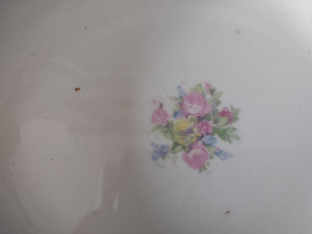Vintage W.S. George Radisson Floral Pink Rose Gold Trim Oval Serving Bowl [6756]