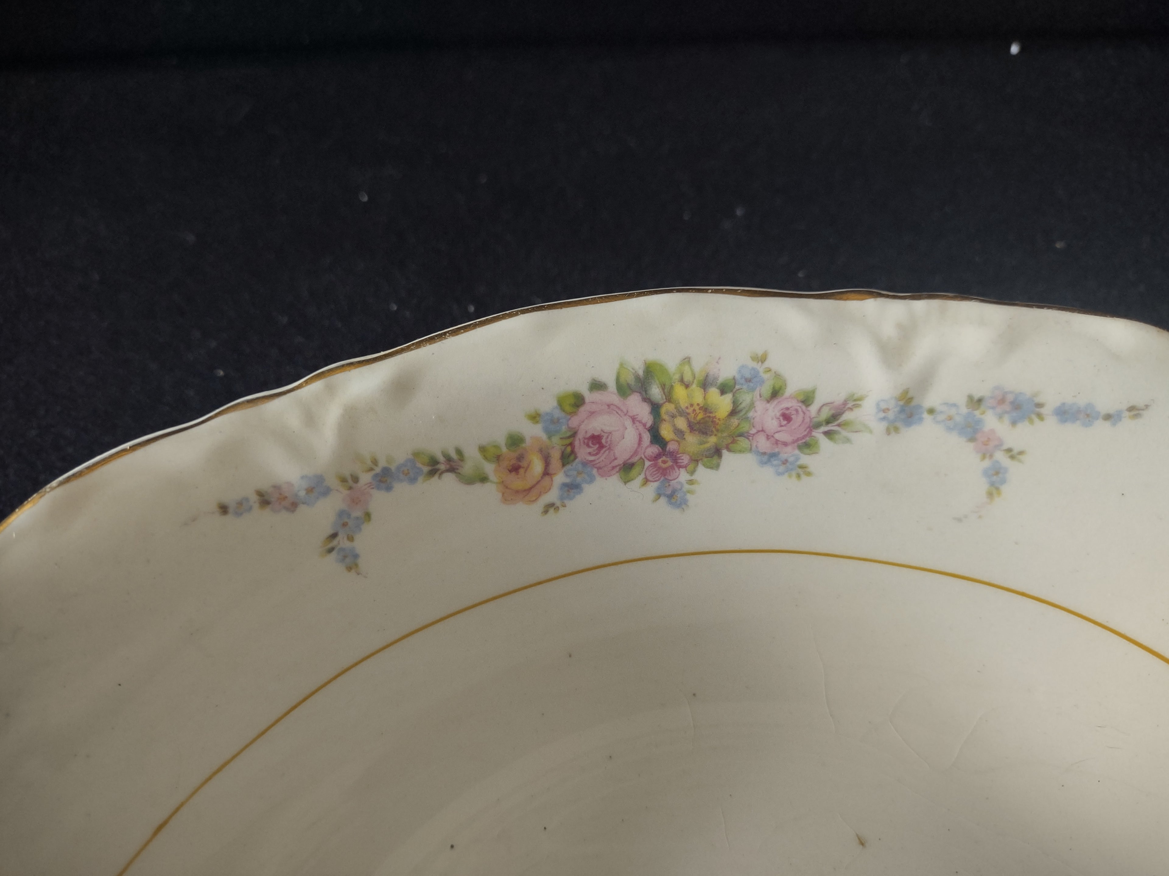 Vintage W.S. George Radisson Floral Pink Rose Gold Trim Oval Serving Bowl [6756]
