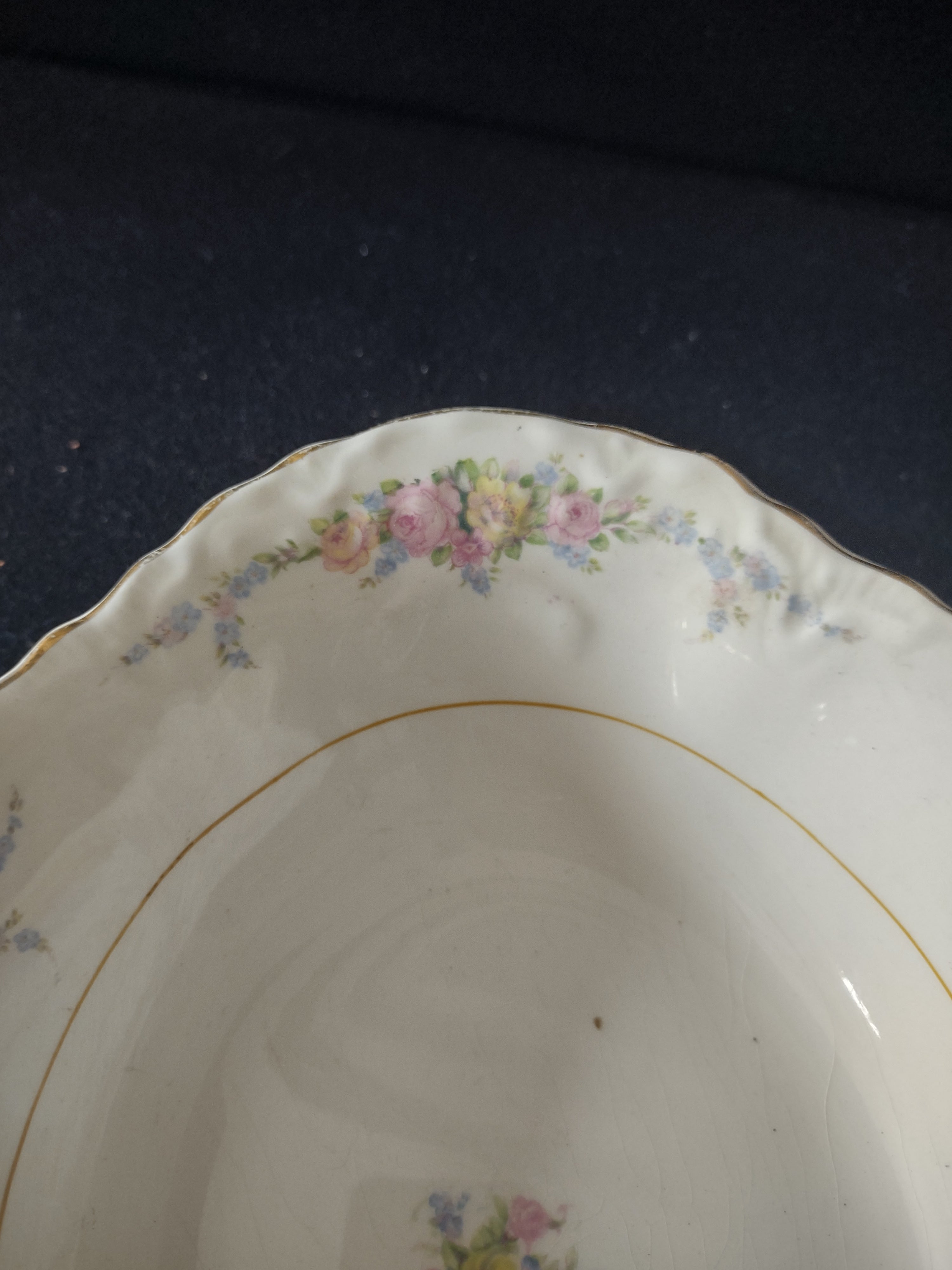 Vintage W.S. George Radisson Floral Pink Rose Gold Trim Oval Serving Bowl [6756]