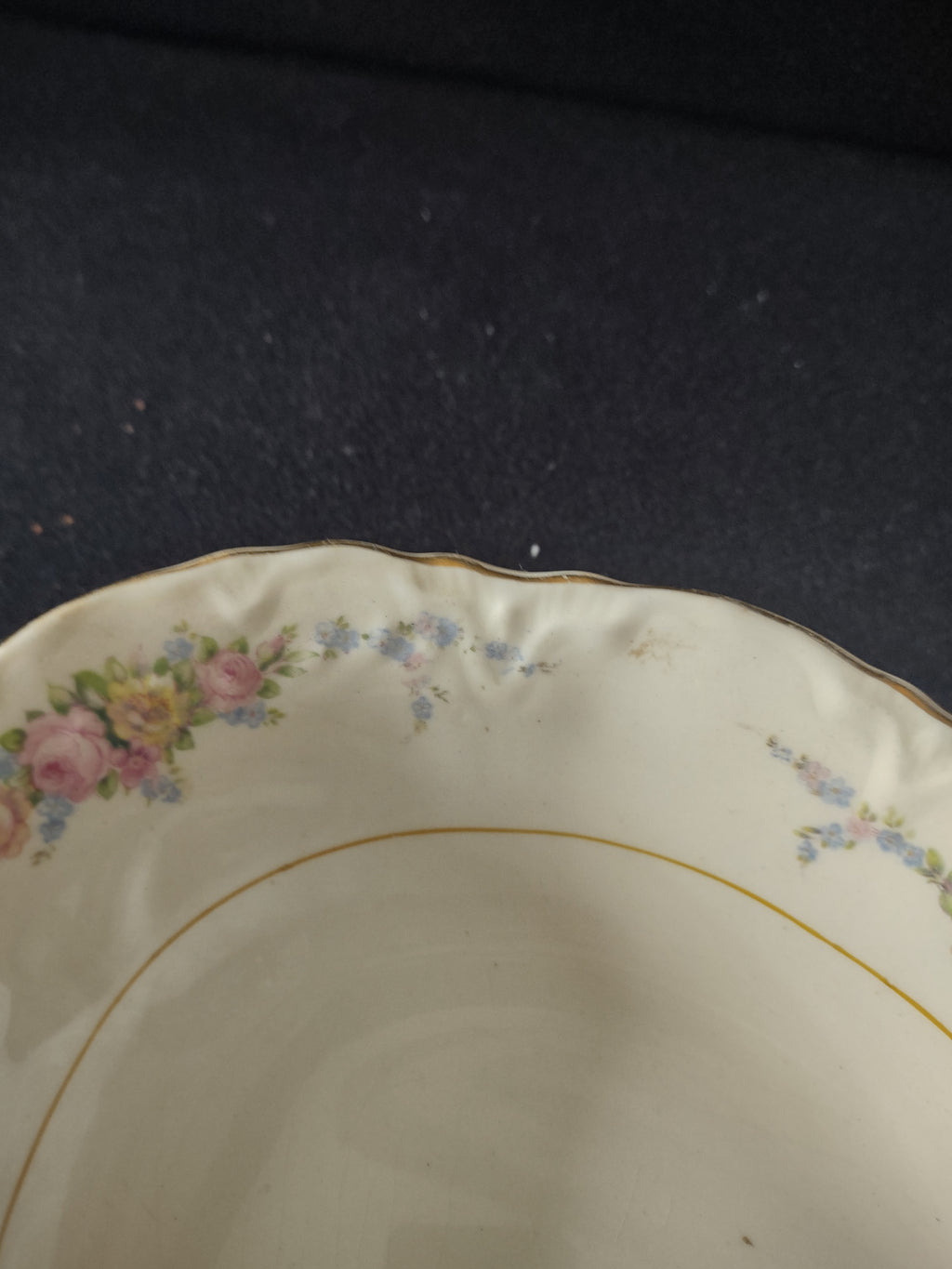 Vintage W.S. George Radisson Floral Pink Rose Gold Trim Oval Serving Bowl [6756]