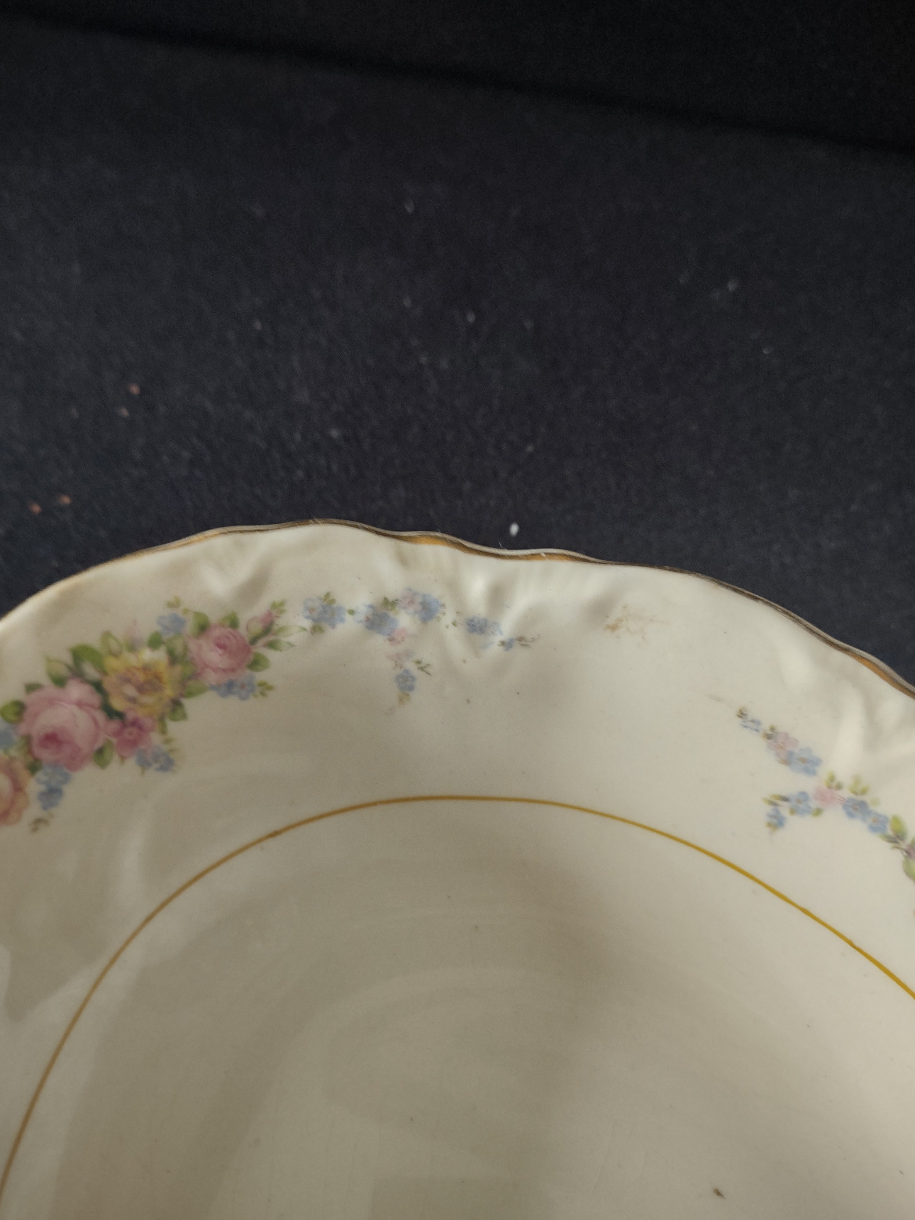 Vintage W.S. George Radisson Floral Pink Rose Gold Trim Oval Serving Bowl [6756]
