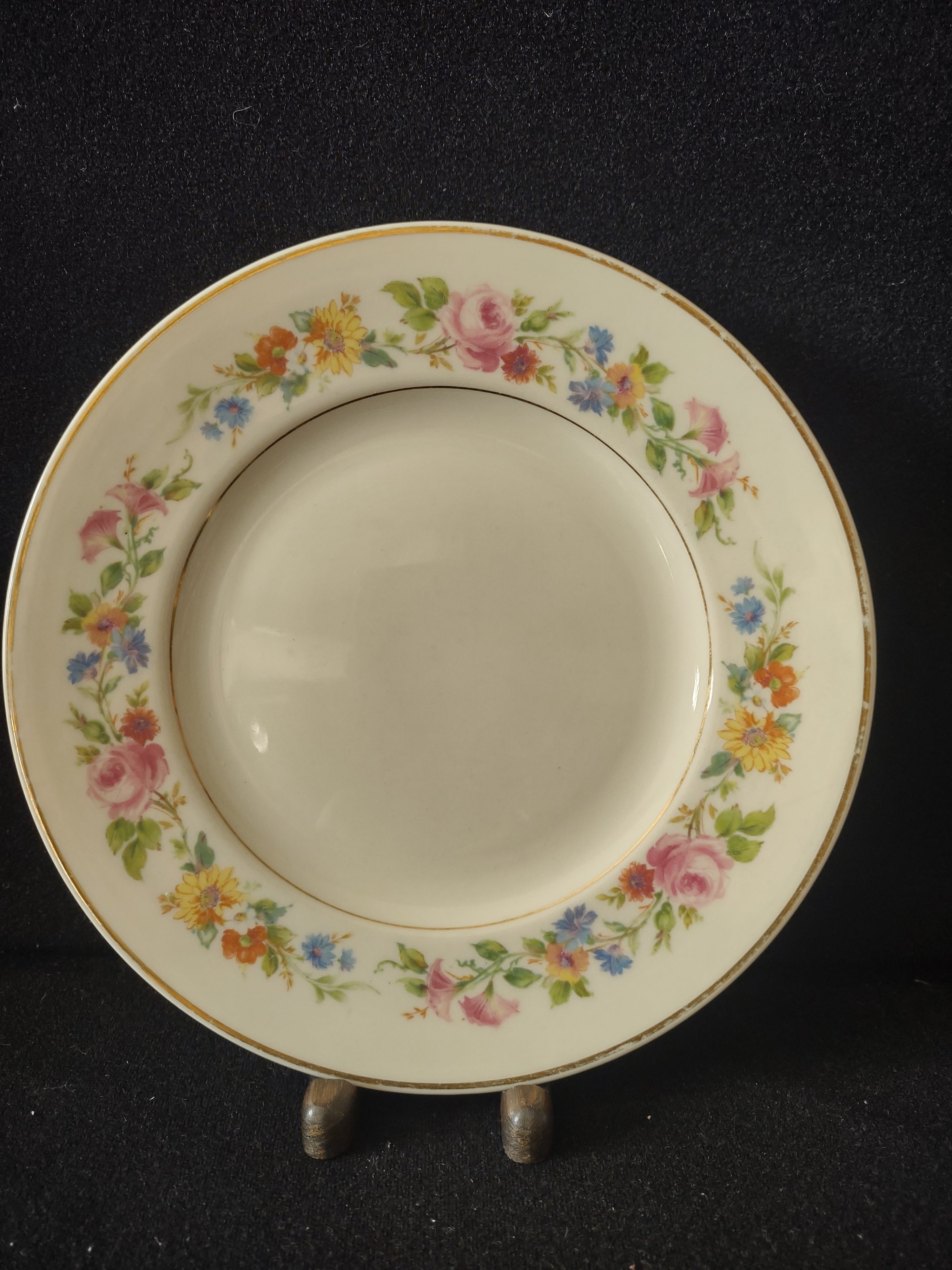Vintage Old Ivory Cliftondale Floral Salad Plate Pink Rose Gold Trim [6757]
