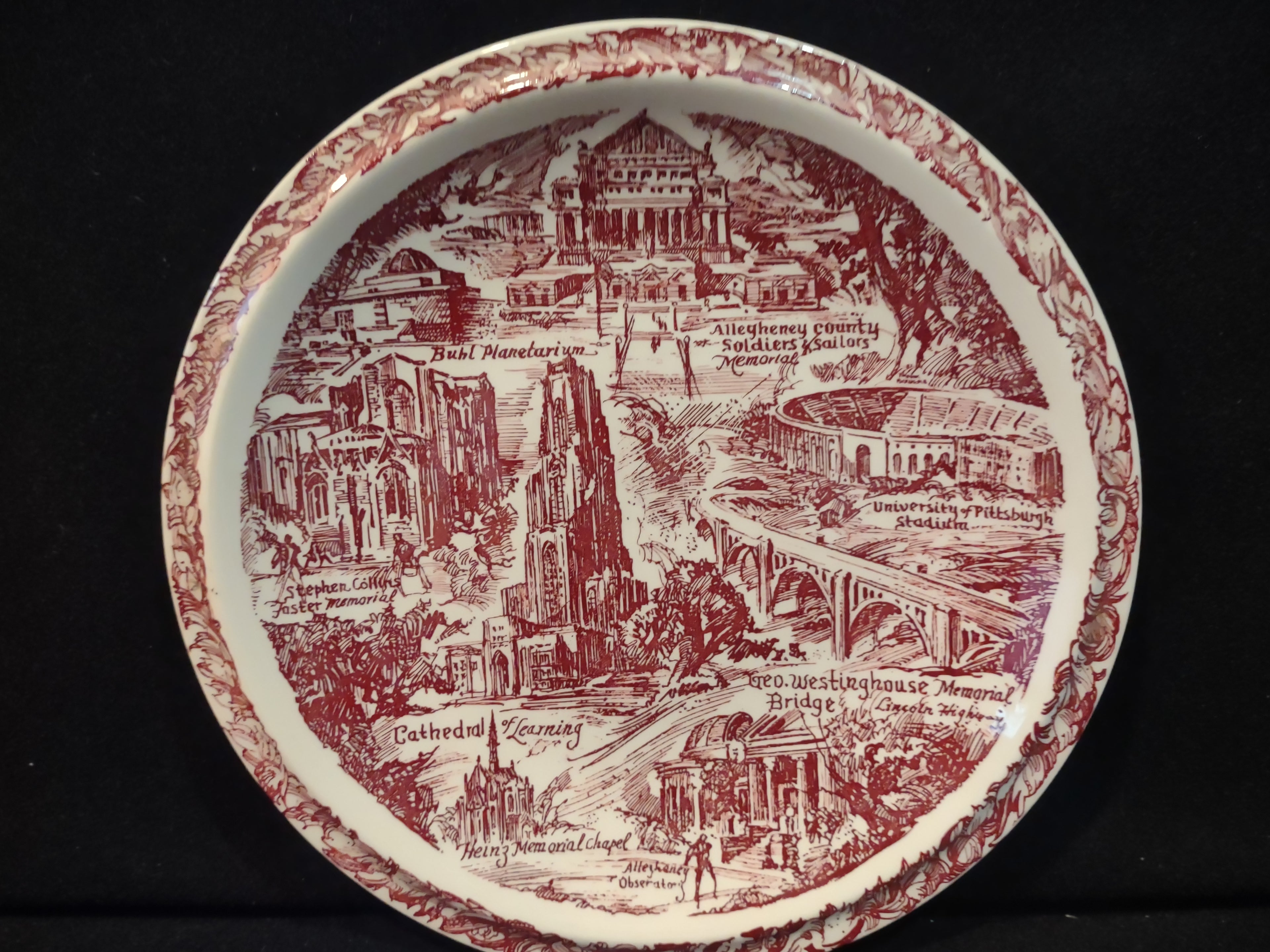 Vintage Pittsburgh Landmarks Commemorative Plate Red & White [6775]