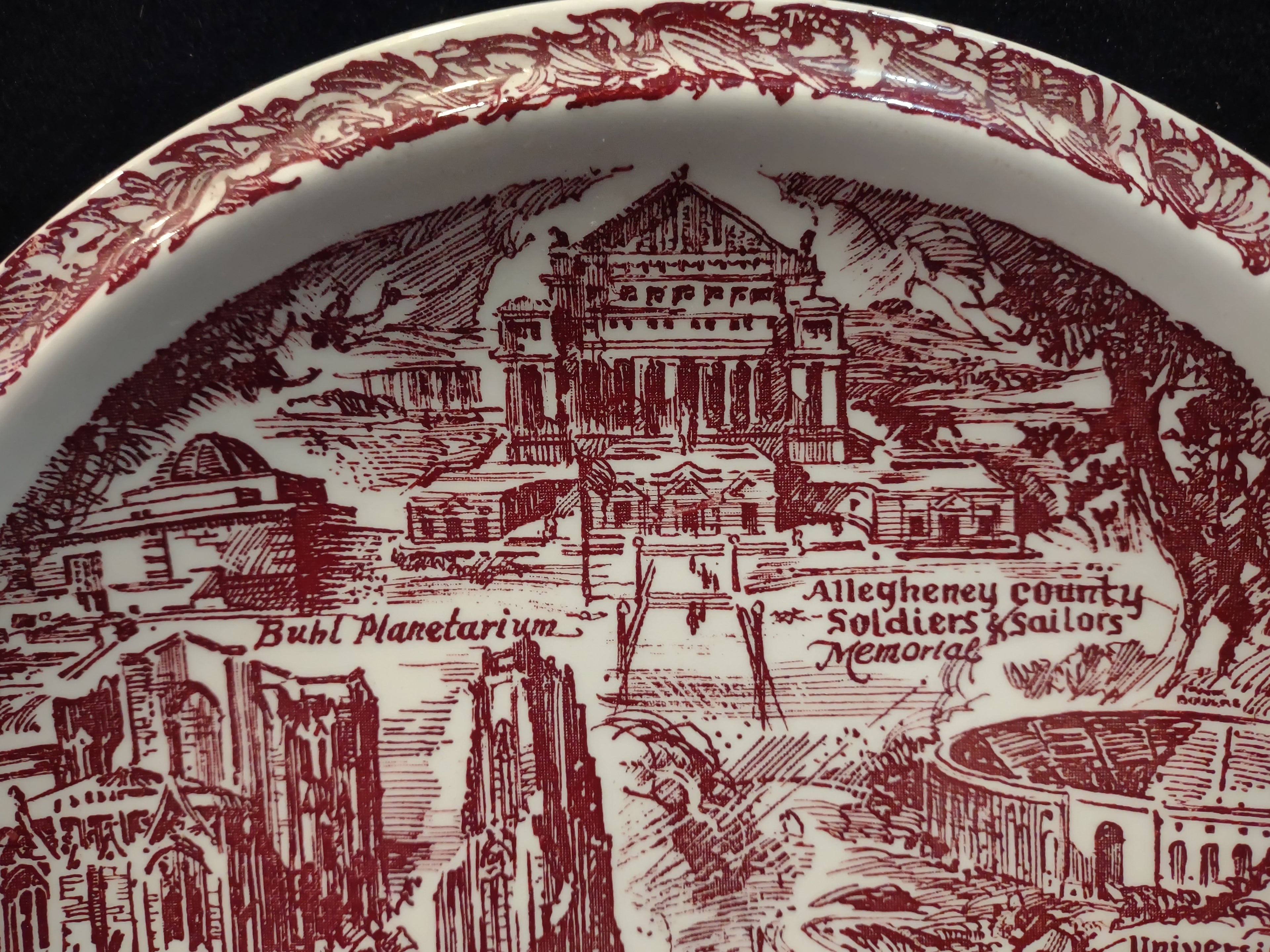 Vintage Pittsburgh Landmarks Commemorative Plate Red & White [6775]