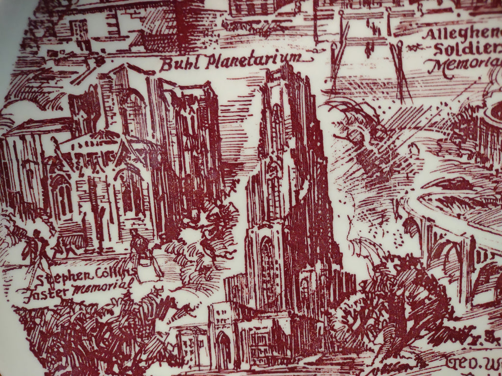 Vintage Pittsburgh Landmarks Commemorative Plate Red & White [6775]
