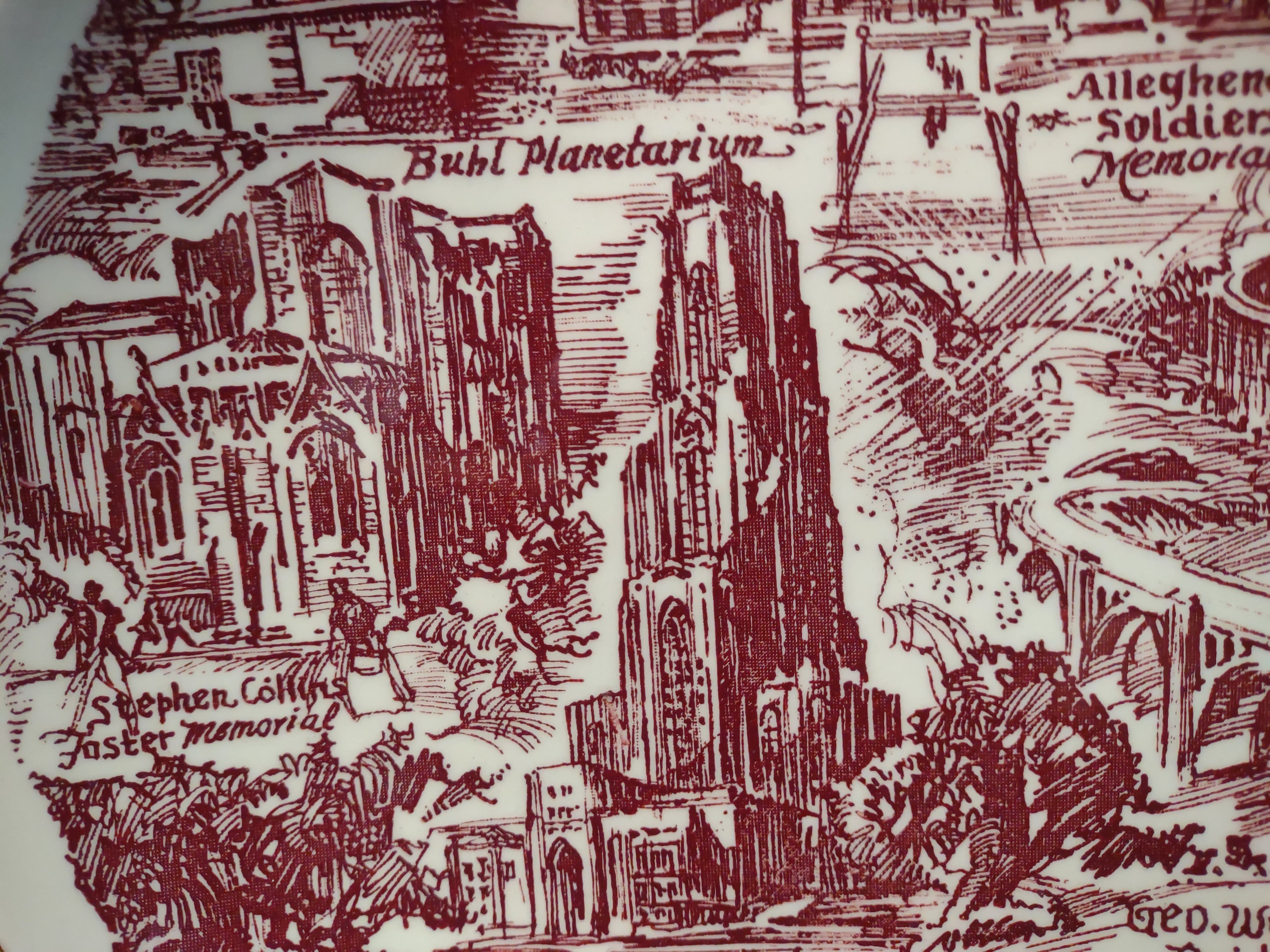 Vintage Pittsburgh Landmarks Commemorative Plate Red & White [6775]