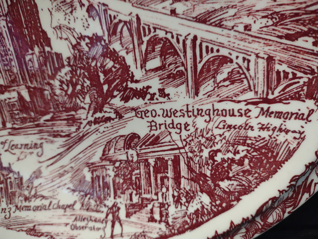 Vintage Pittsburgh Landmarks Commemorative Plate Red & White [6775]
