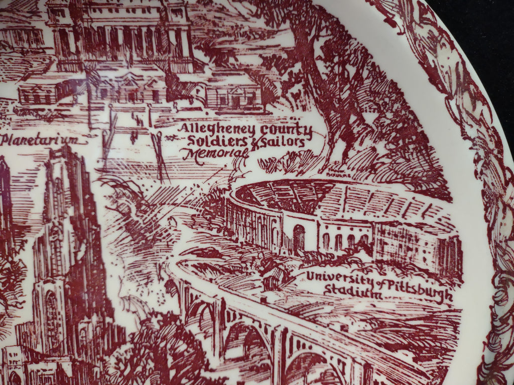 Vintage Pittsburgh Landmarks Commemorative Plate Red & White [6775]