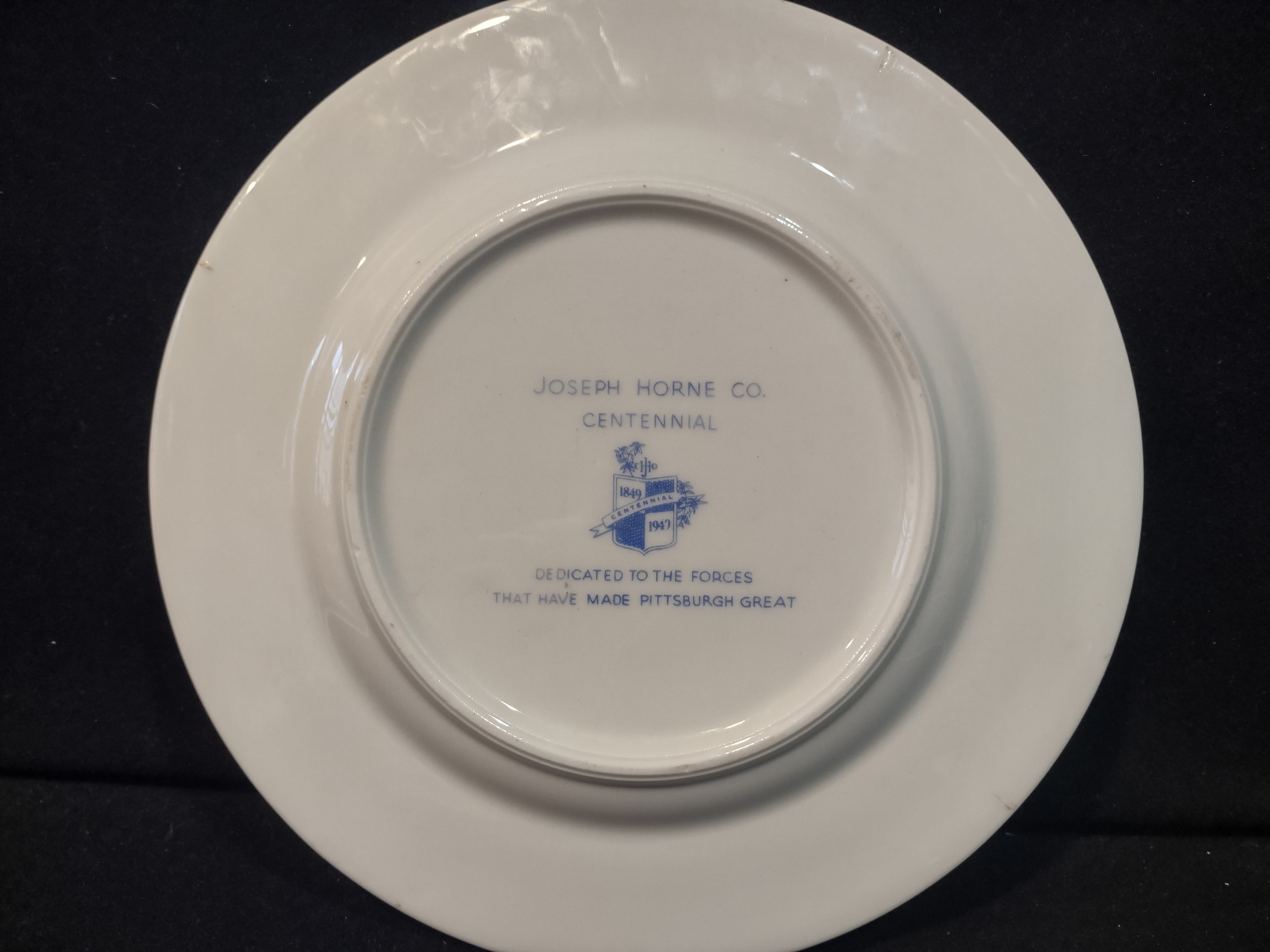 Vintage Joseph Horne Co Centennial Pittsburgh Plate Blue & White [6773]