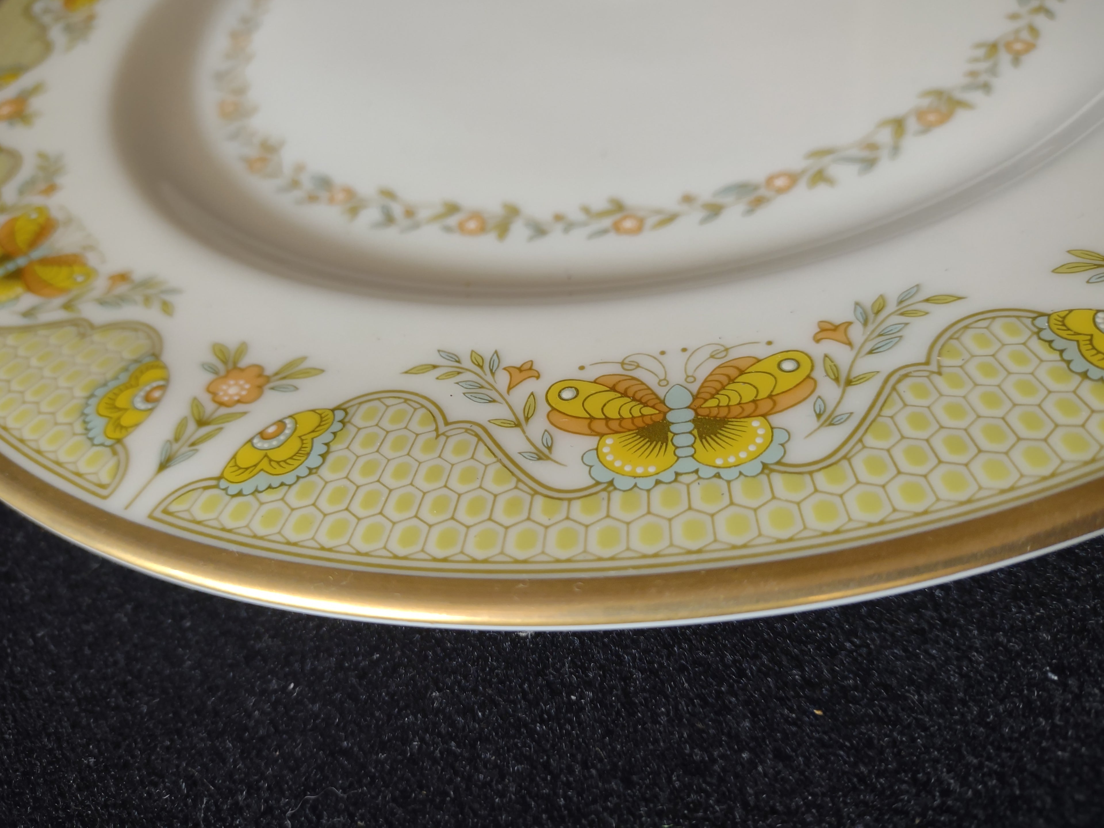 Vintage Gorham Fine China Dinner Plate Yellow Butterfly Floral Gold [6782]