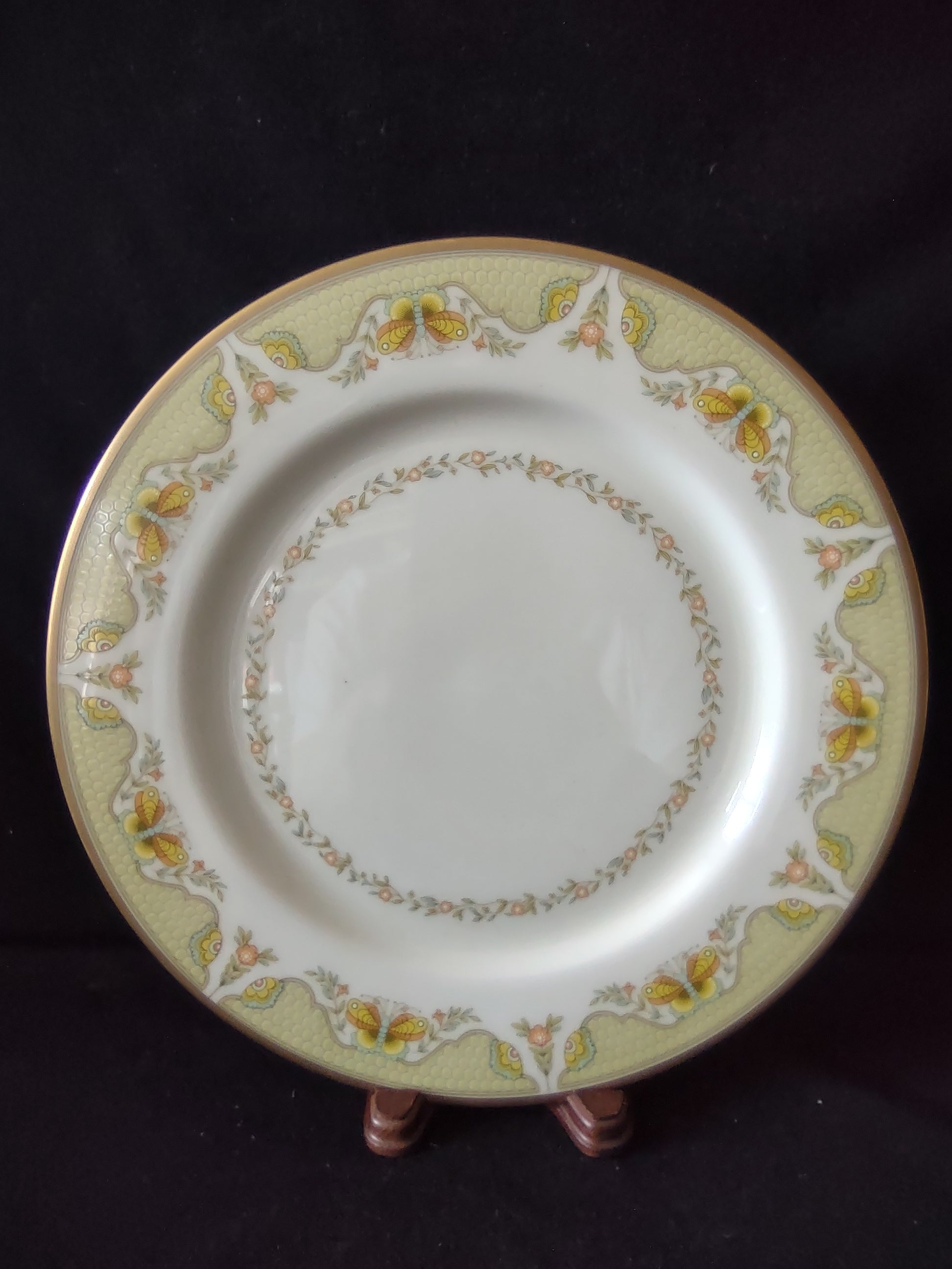 Vintage Gorham Fine China Dinner Plate Yellow Butterfly Floral Gold [6782]