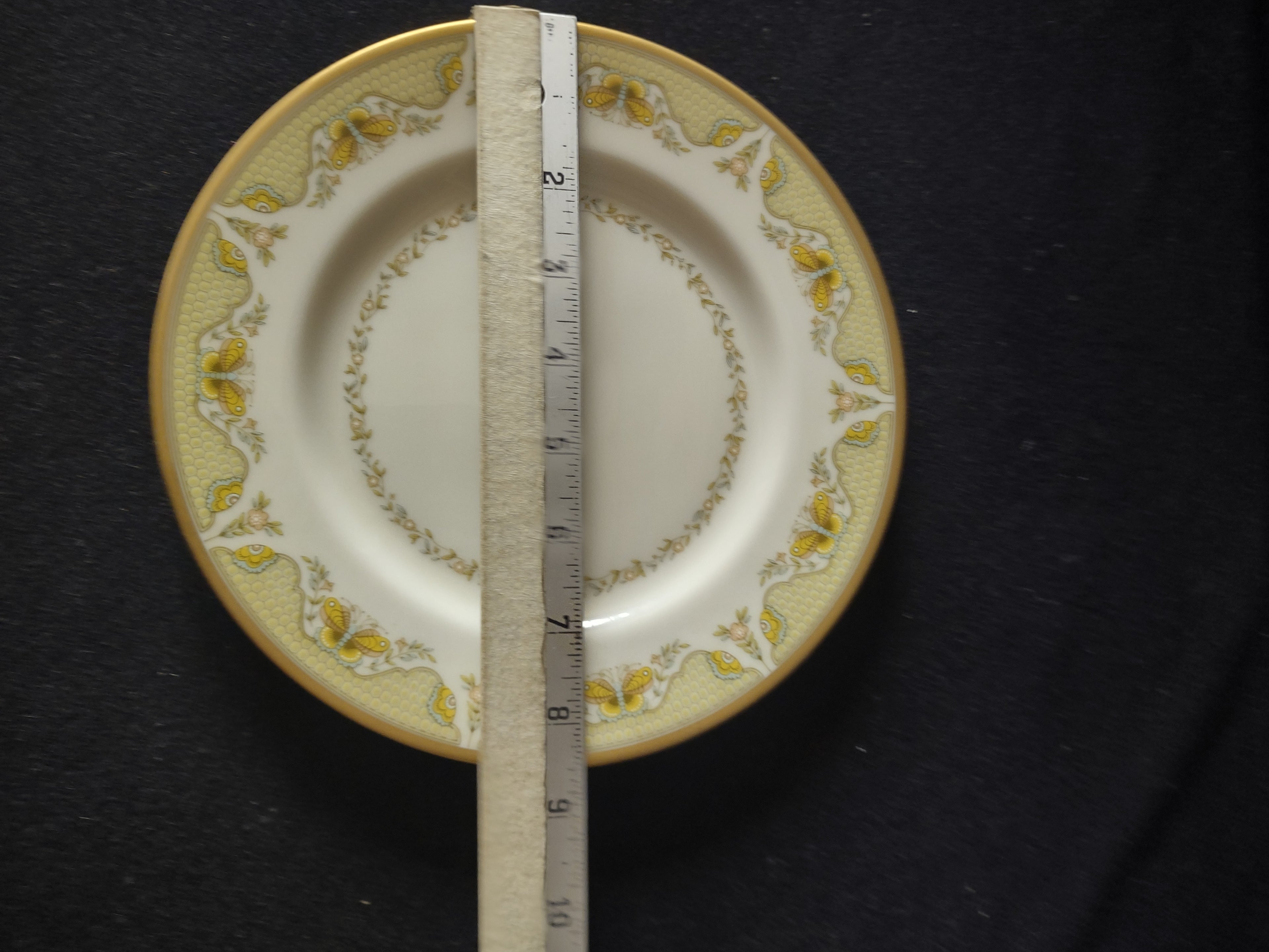 Vintage Gorham Fine China Butterfly Honeycomb Yellow Gold Salad Plate [6784]