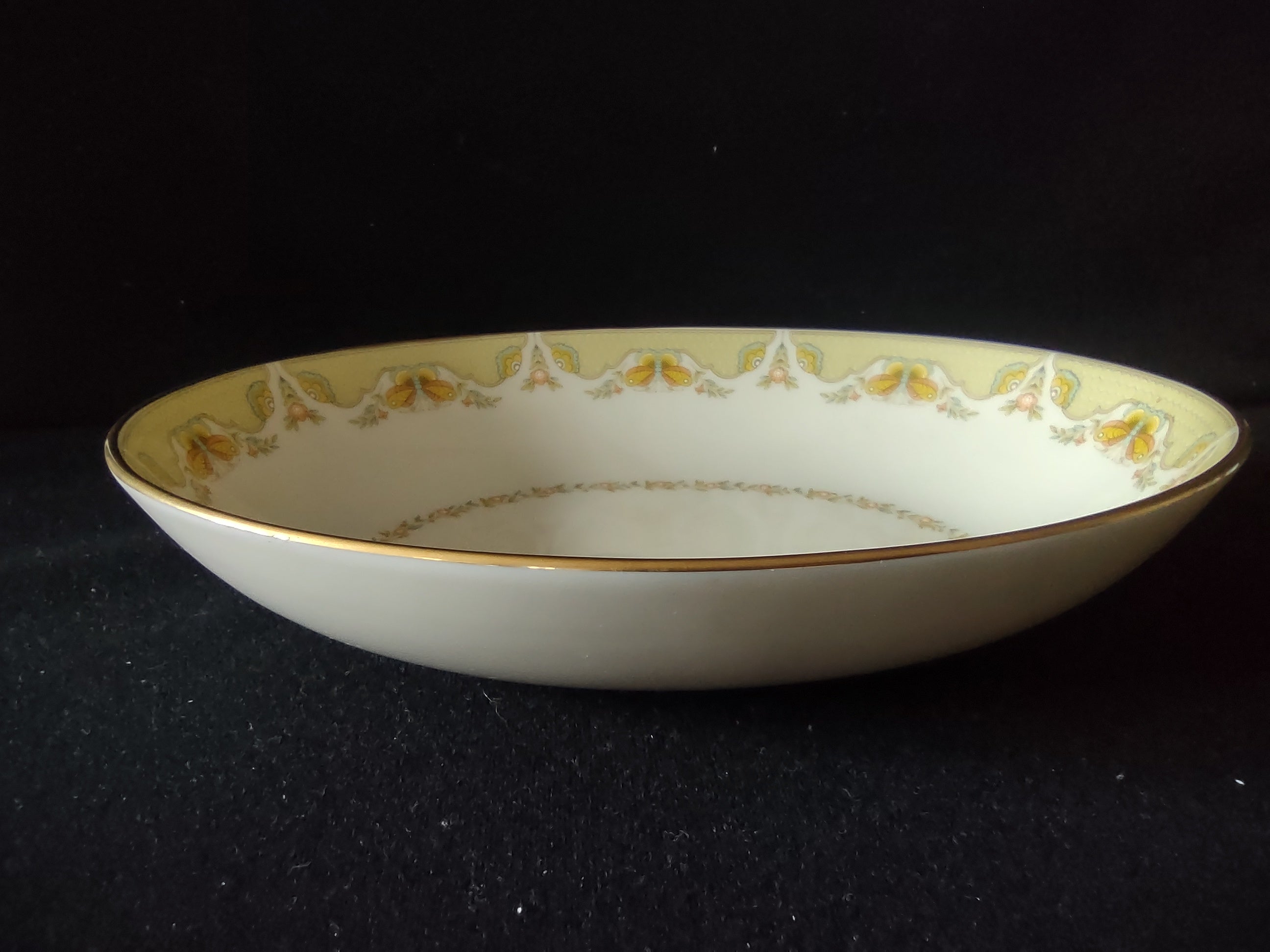 Vintage Gorham Fine China USA Oval Vegetable Bowl Yellow Floral Gold [6785]