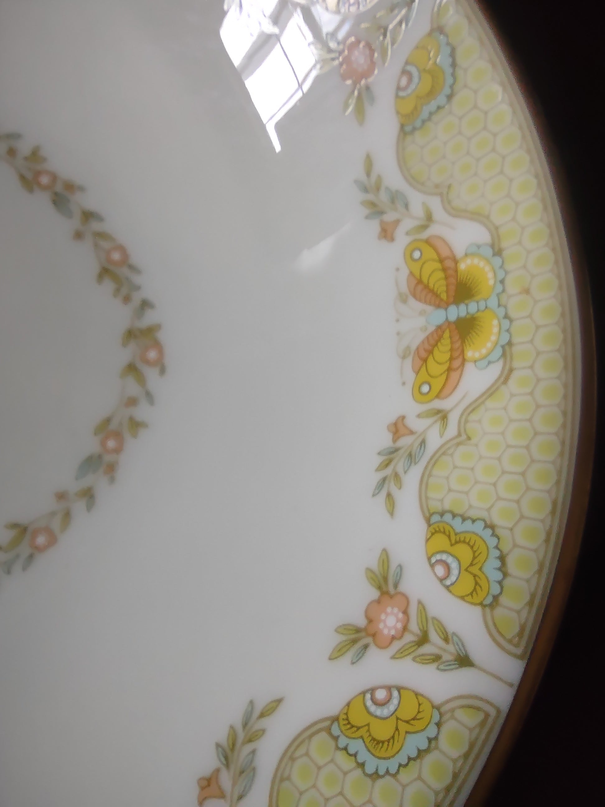 Vintage Gorham Fine China USA Oval Vegetable Bowl Yellow Floral Gold [6785]